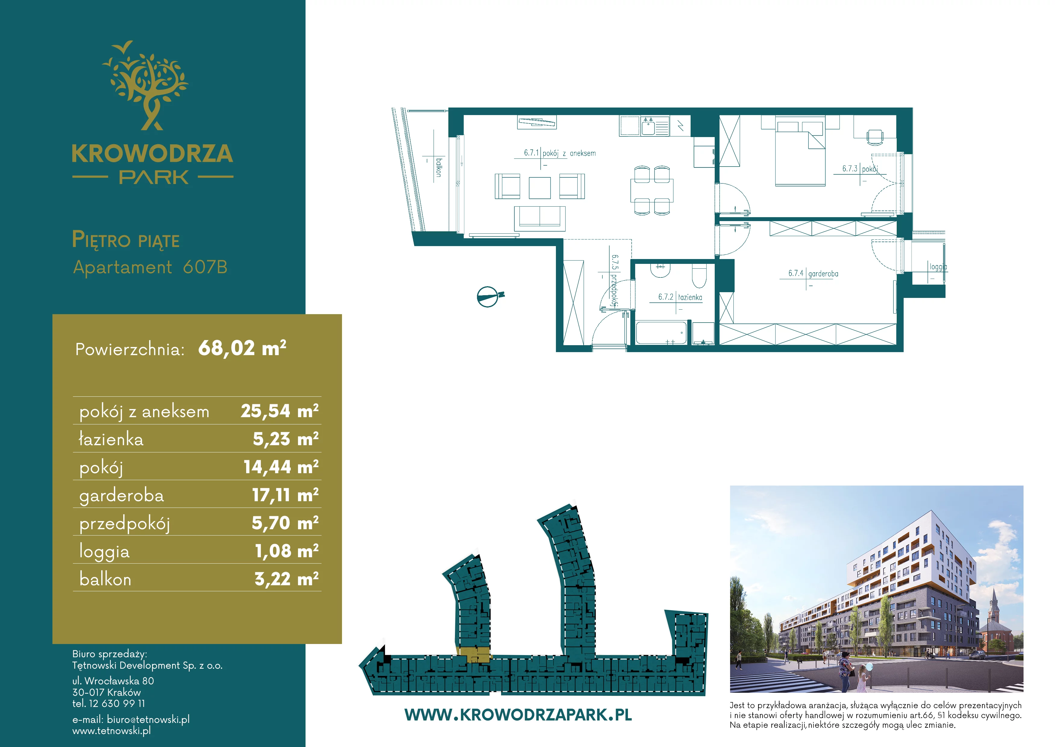 2 pokoje, apartament 67,59 m², piętro 5, oferta nr 607B, Krowodrza Park, Kraków, Krowodrza, Łobzów, al. Kijowska