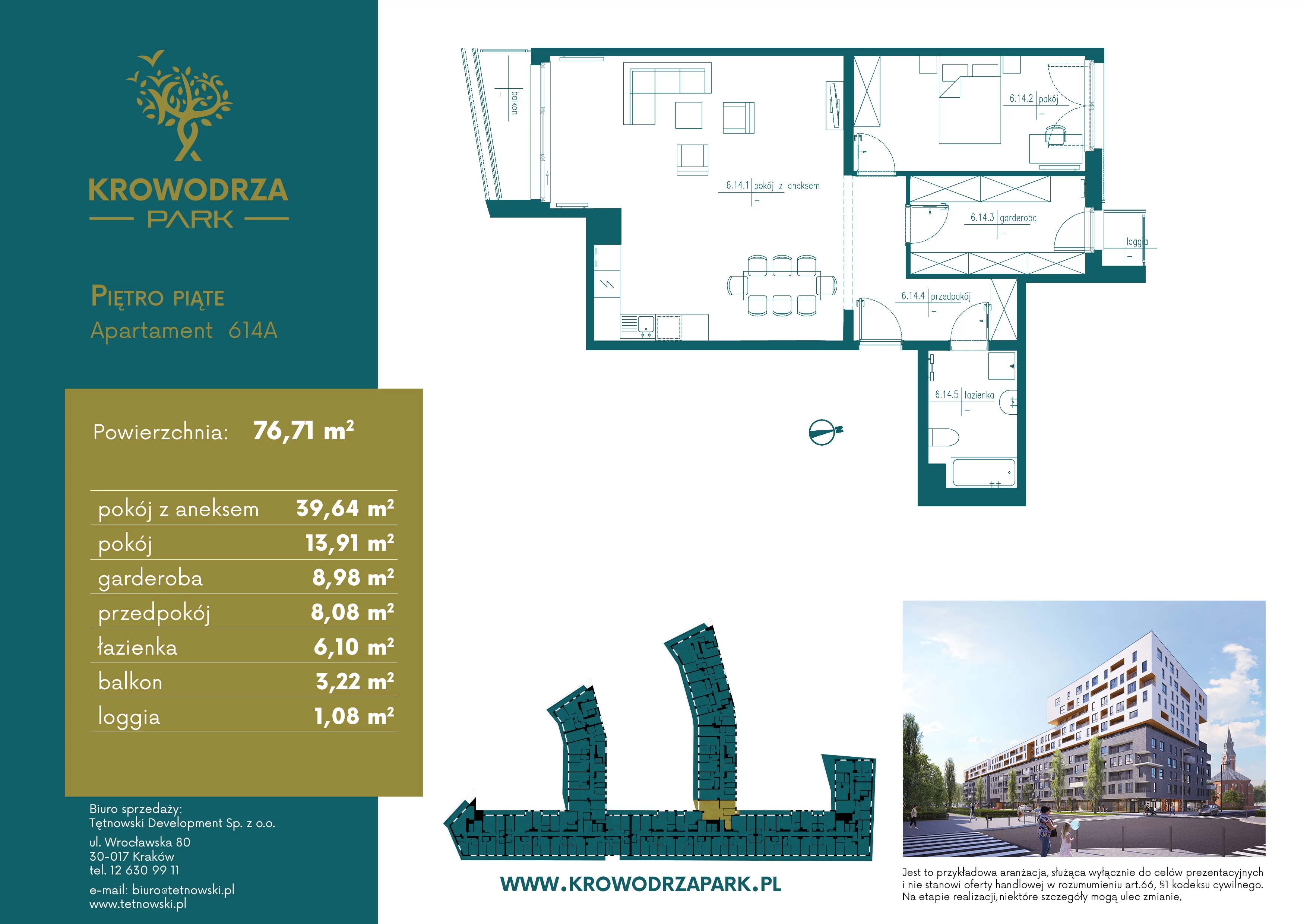 2 pokoje, apartament 77,26 m², piętro 5, oferta nr 614A, Krowodrza Park, Kraków, Krowodrza, Łobzów, al. Kijowska