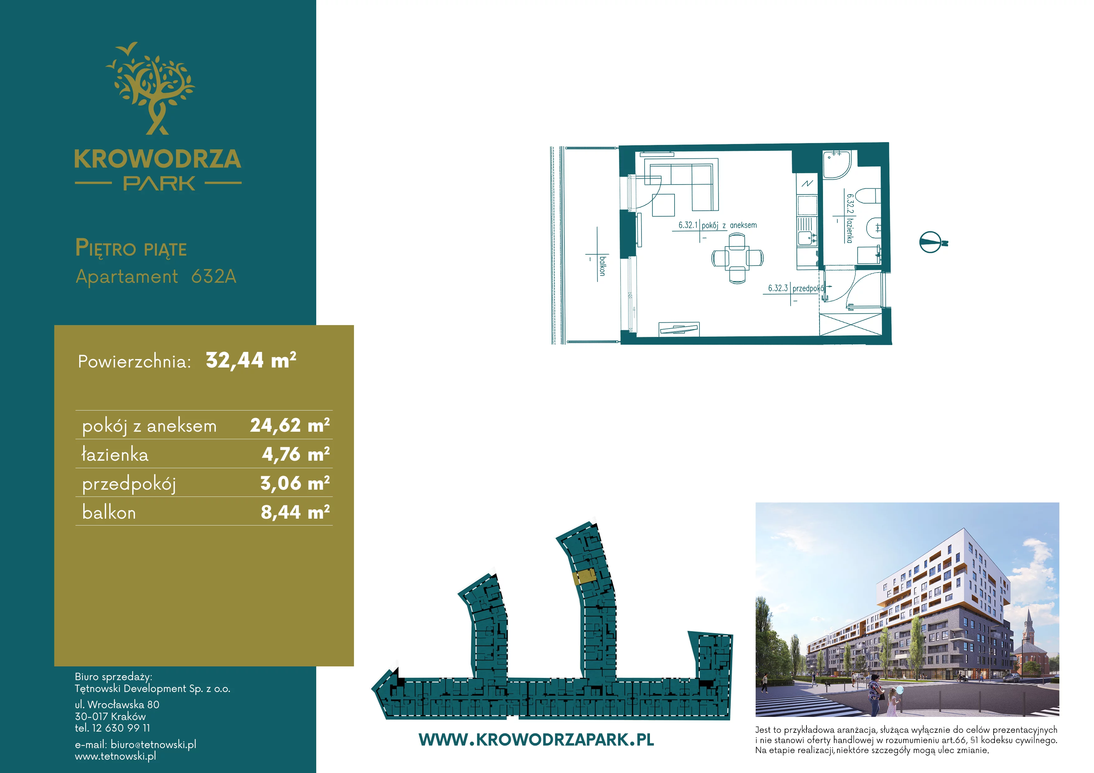 1 pokój, apartament 32,44 m², piętro 5, oferta nr 632A, Krowodrza Park, Kraków, Krowodrza, Łobzów, al. Kijowska