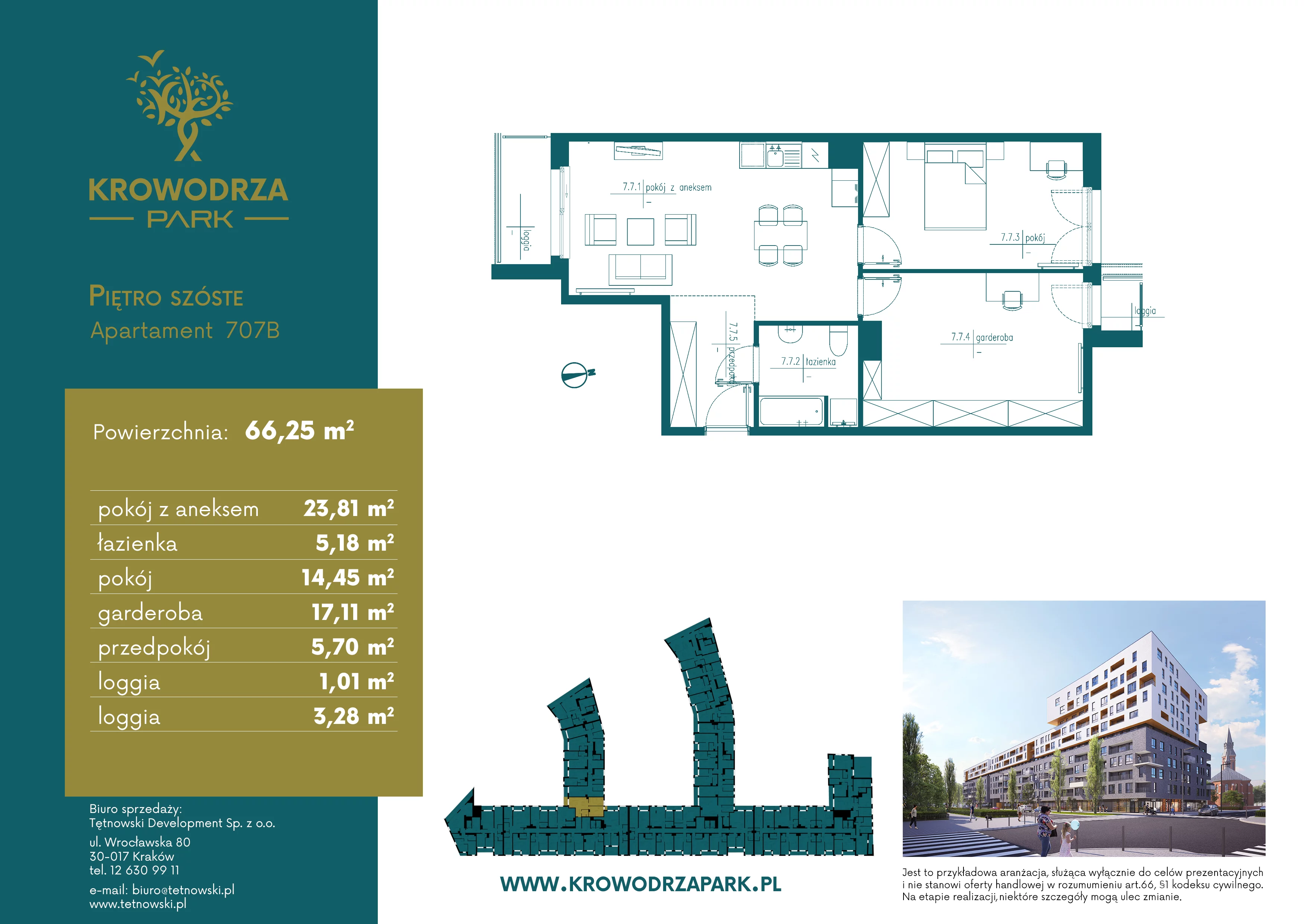 2 pokoje, apartament 66,15 m², piętro 6, oferta nr 707B, Krowodrza Park, Kraków, Krowodrza, Łobzów, al. Kijowska