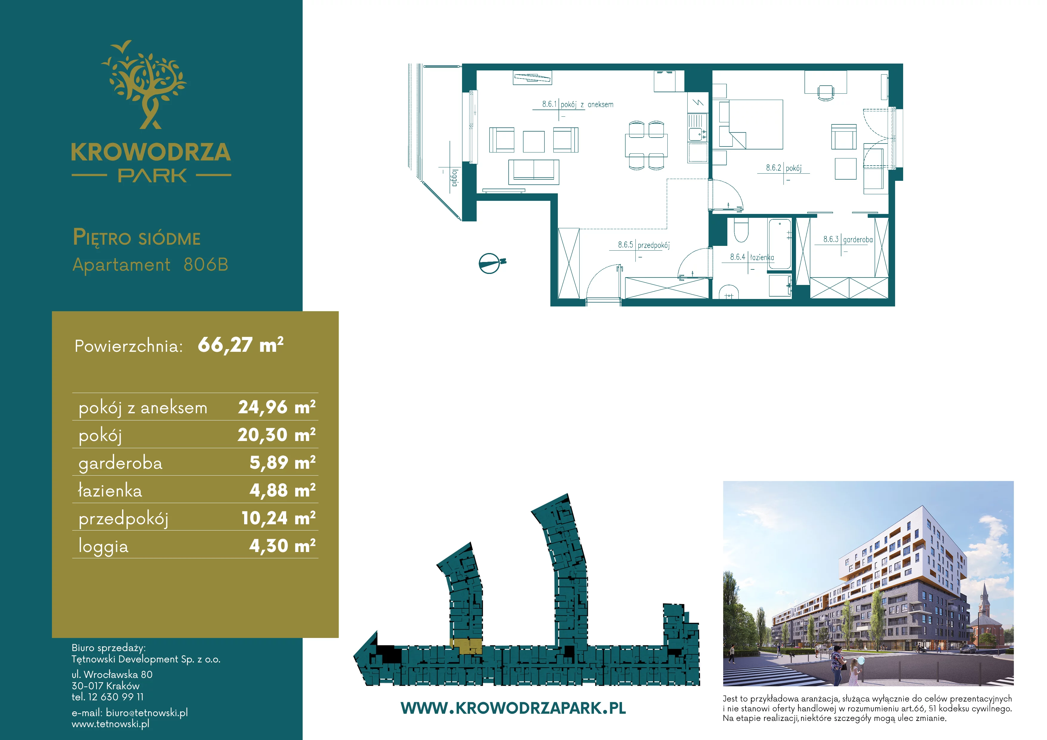 2 pokoje, apartament 66,22 m², piętro 7, oferta nr 806B, Krowodrza Park, Kraków, Krowodrza, Łobzów, al. Kijowska