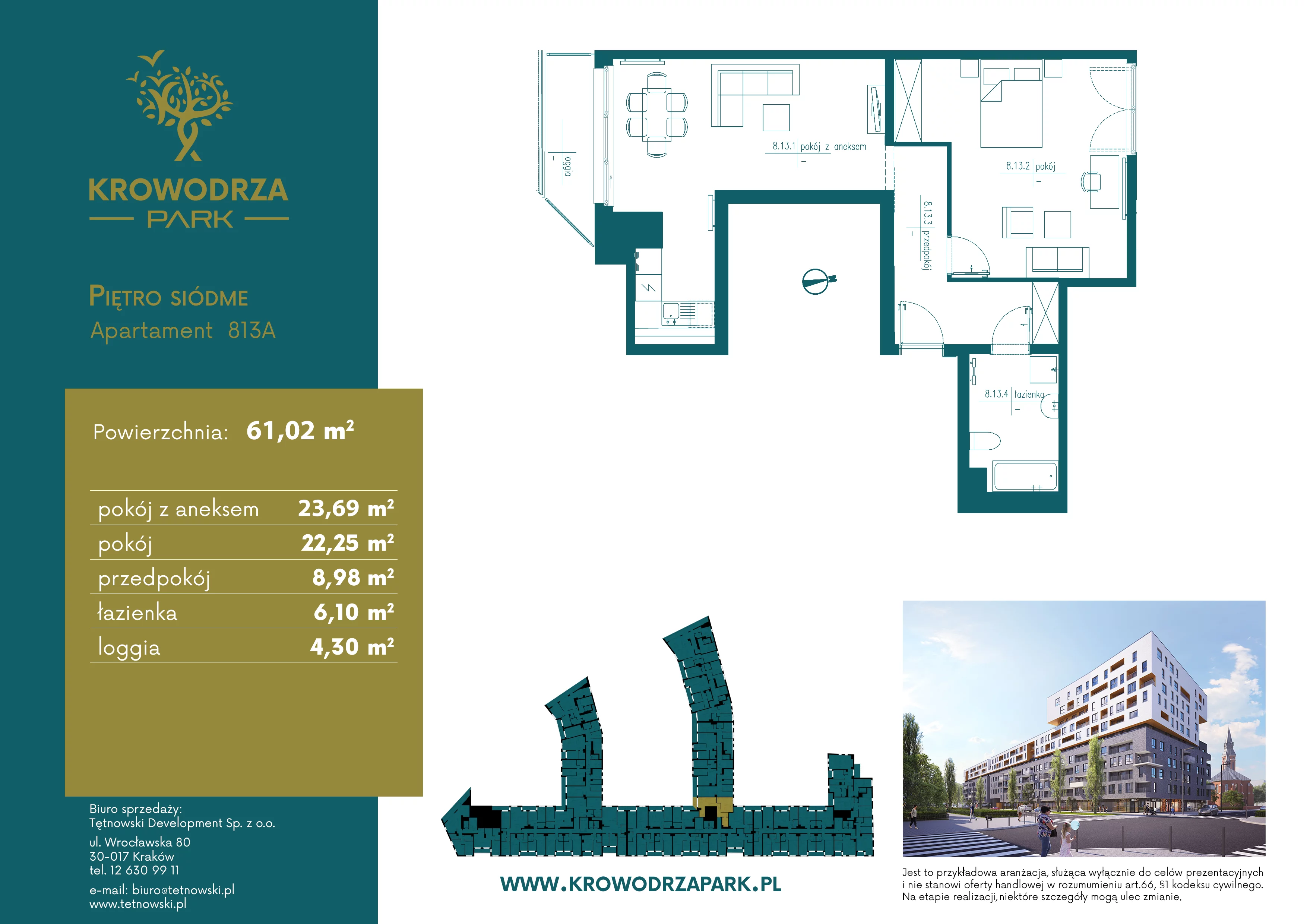 2 pokoje, apartament 61,46 m², piętro 7, oferta nr 813A, Krowodrza Park, Kraków, Krowodrza, Łobzów, al. Kijowska