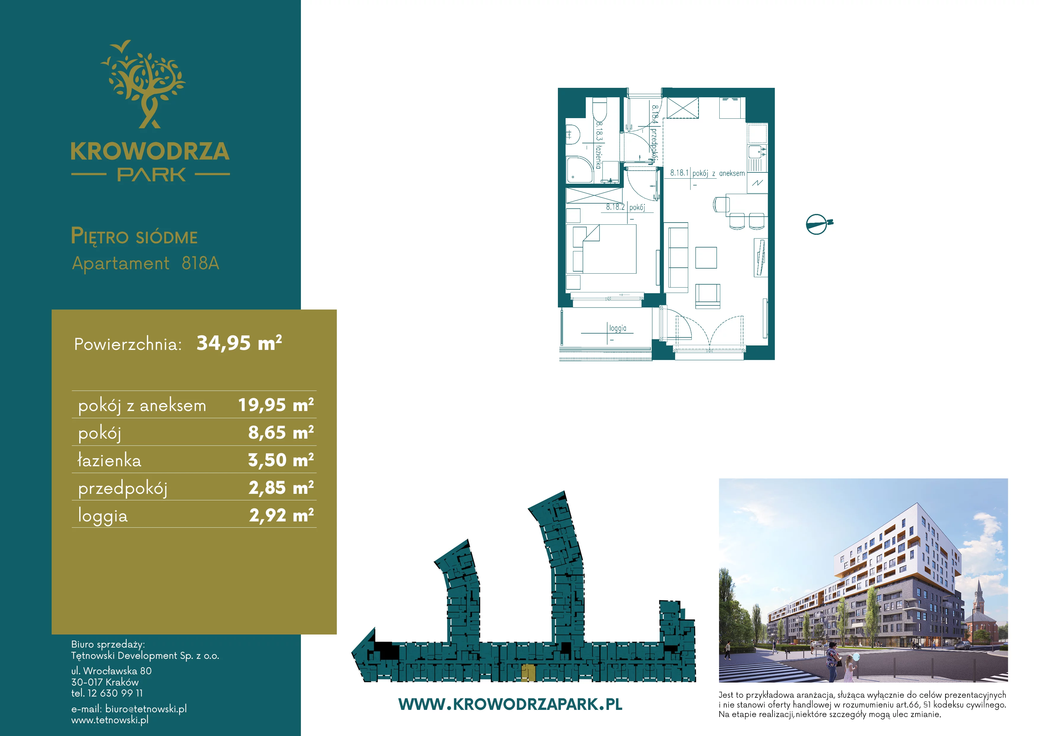 2 pokoje, apartament 35,21 m², piętro 7, oferta nr 818A, Krowodrza Park, Kraków, Krowodrza, Łobzów, al. Kijowska