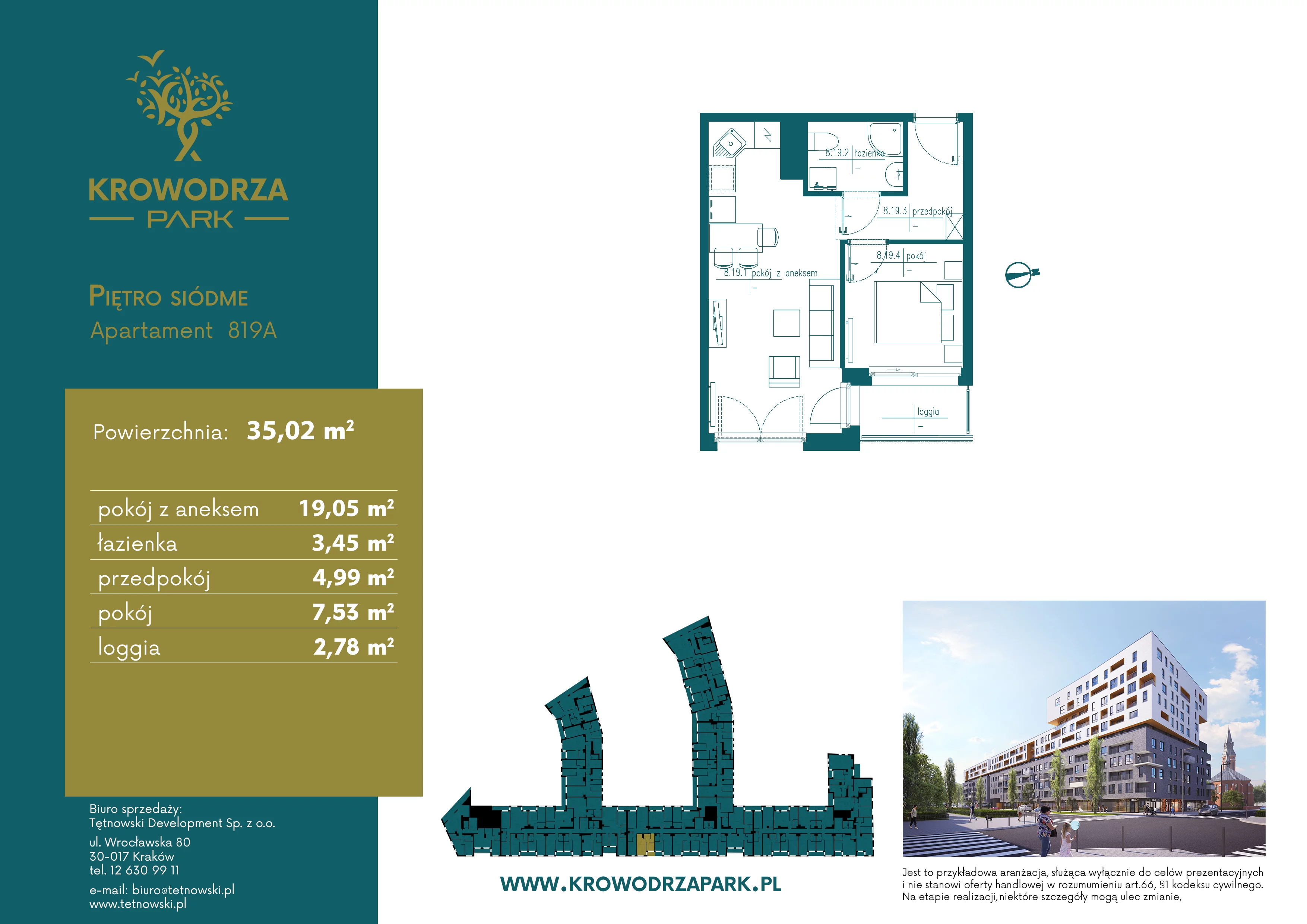 2 pokoje, apartament 35,17 m², piętro 7, oferta nr 819A, Krowodrza Park, Kraków, Krowodrza, Łobzów, al. Kijowska