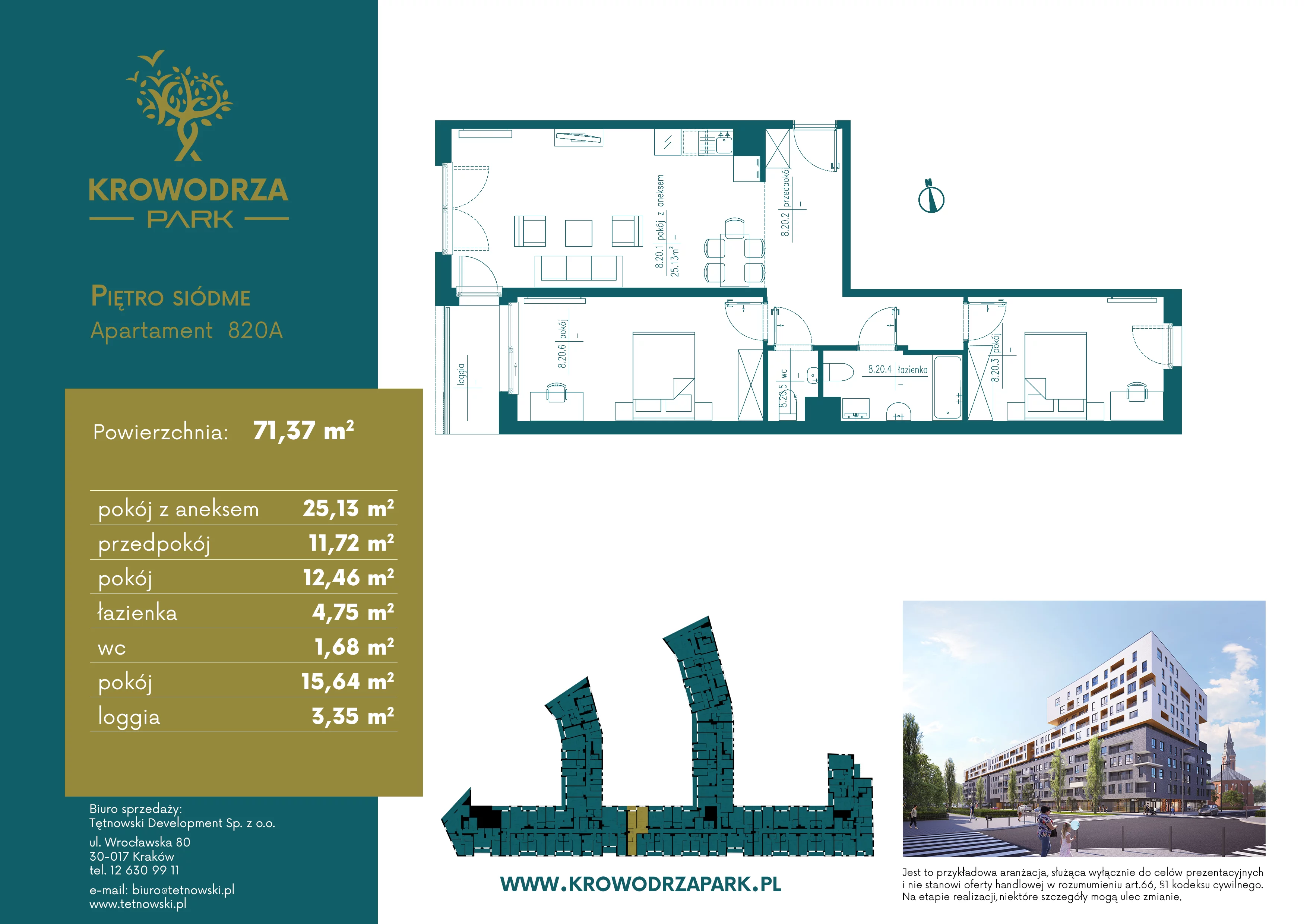 3 pokoje, apartament 72,95 m², piętro 7, oferta nr 820A, Krowodrza Park, Kraków, Krowodrza, Łobzów, al. Kijowska