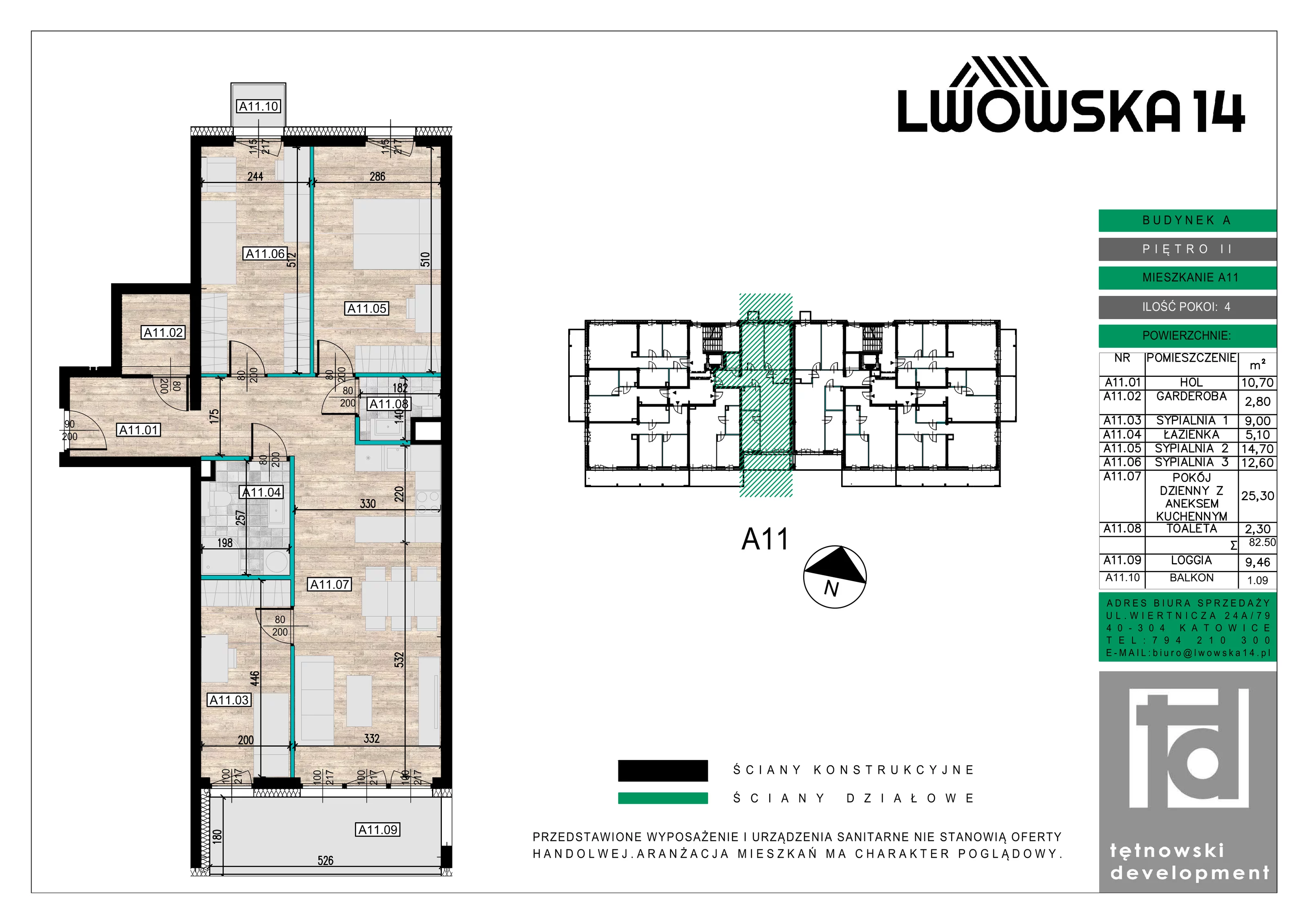 4 pokoje, mieszkanie 82,50 m², piętro 2, oferta nr A11, Lwowska 14, Chorzów, ul. Lwowska 14