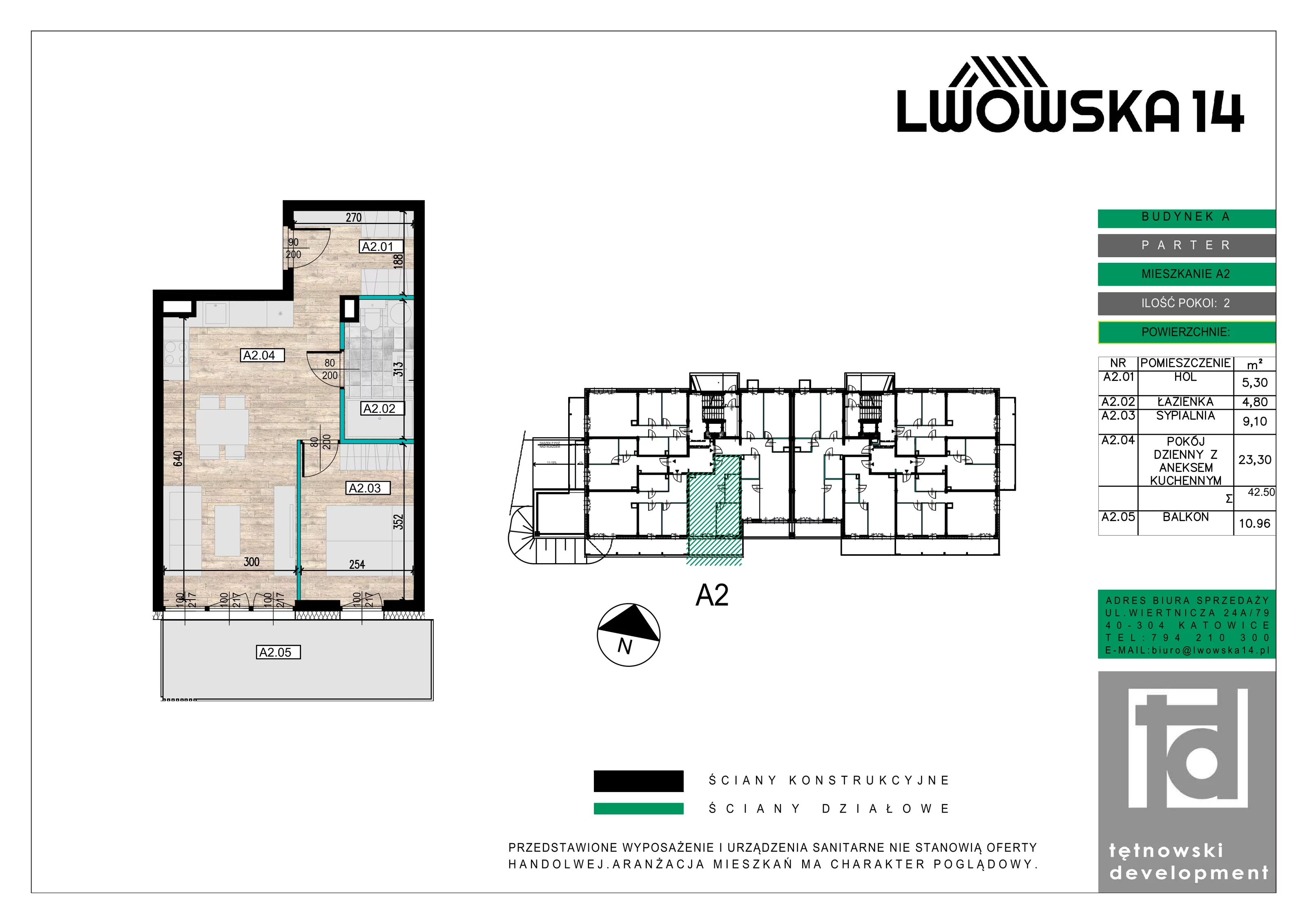 2 pokoje, mieszkanie 42,50 m², parter, oferta nr A02, Lwowska 14, Chorzów, ul. Lwowska 14