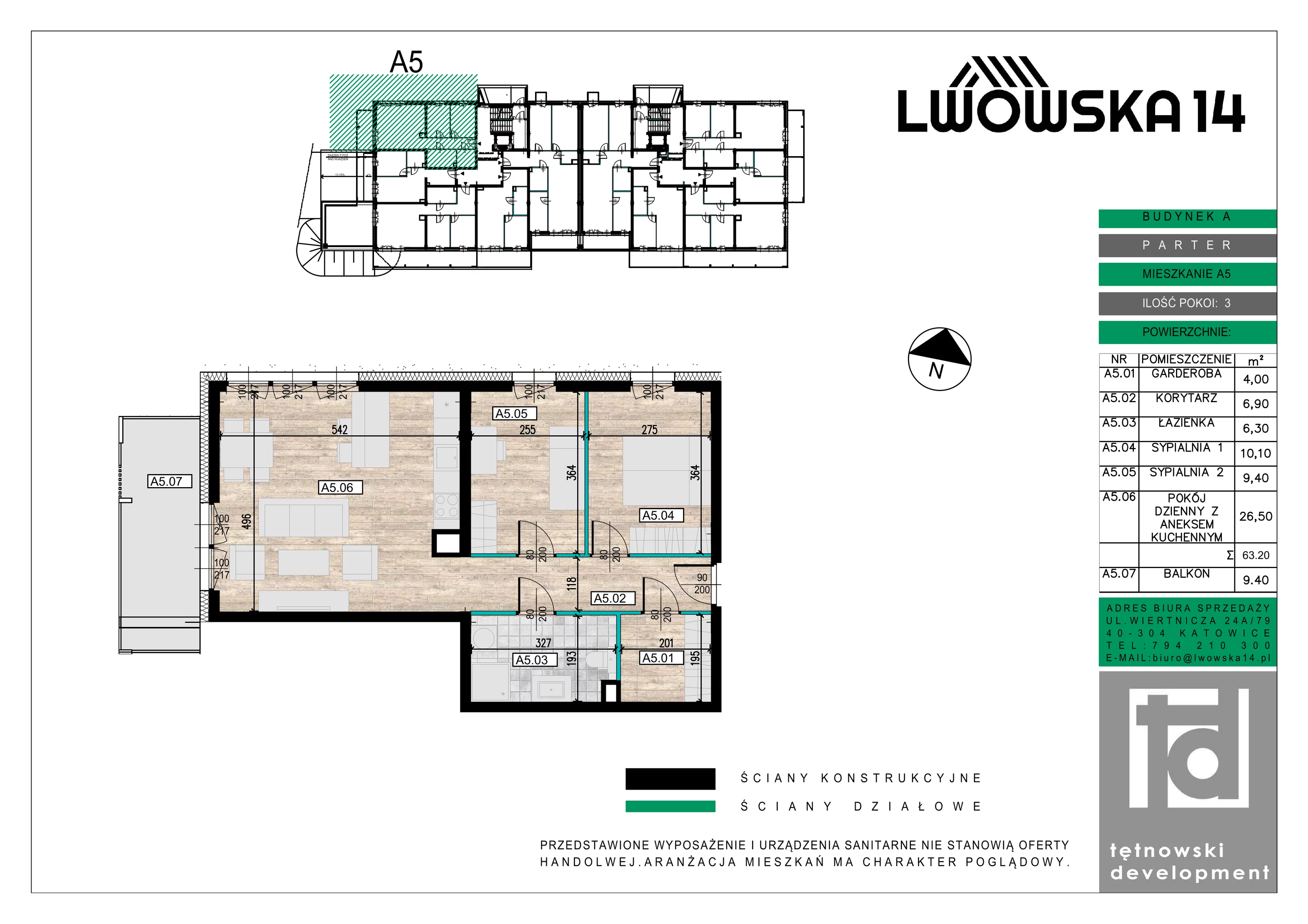 3 pokoje, mieszkanie 63,20 m², parter, oferta nr A05, Lwowska 14, Chorzów, ul. Lwowska 14