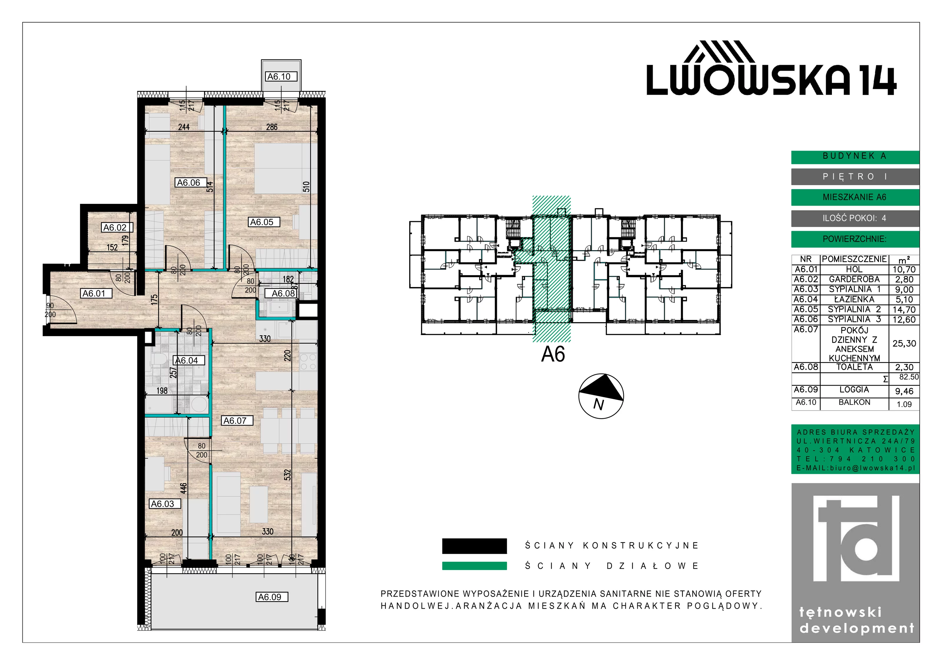 4 pokoje, mieszkanie 82,50 m², piętro 1, oferta nr A06, Lwowska 14, Chorzów, ul. Lwowska 14