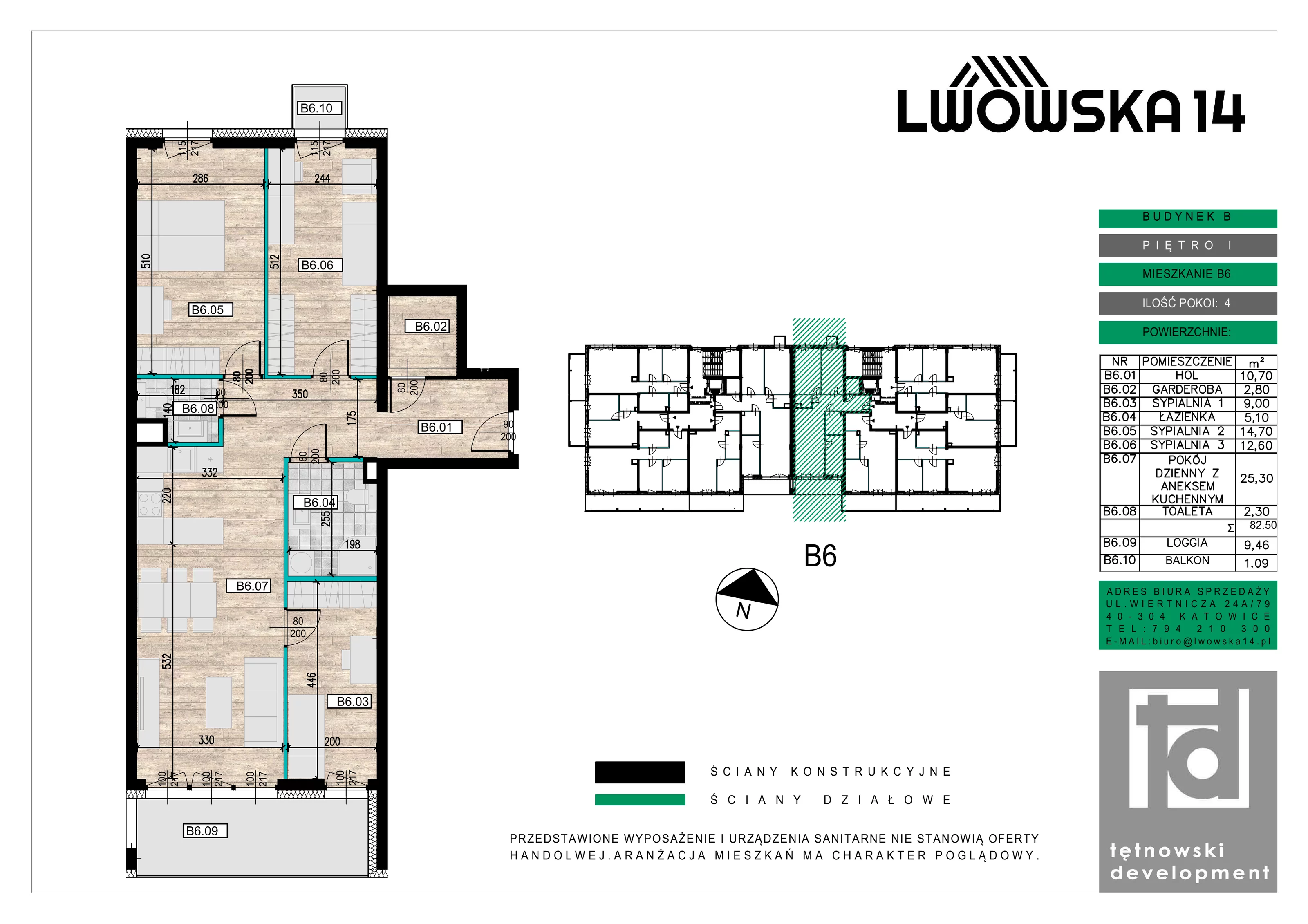 4 pokoje, mieszkanie 82,50 m², piętro 1, oferta nr B06, Lwowska 14, Chorzów, ul. Lwowska 14