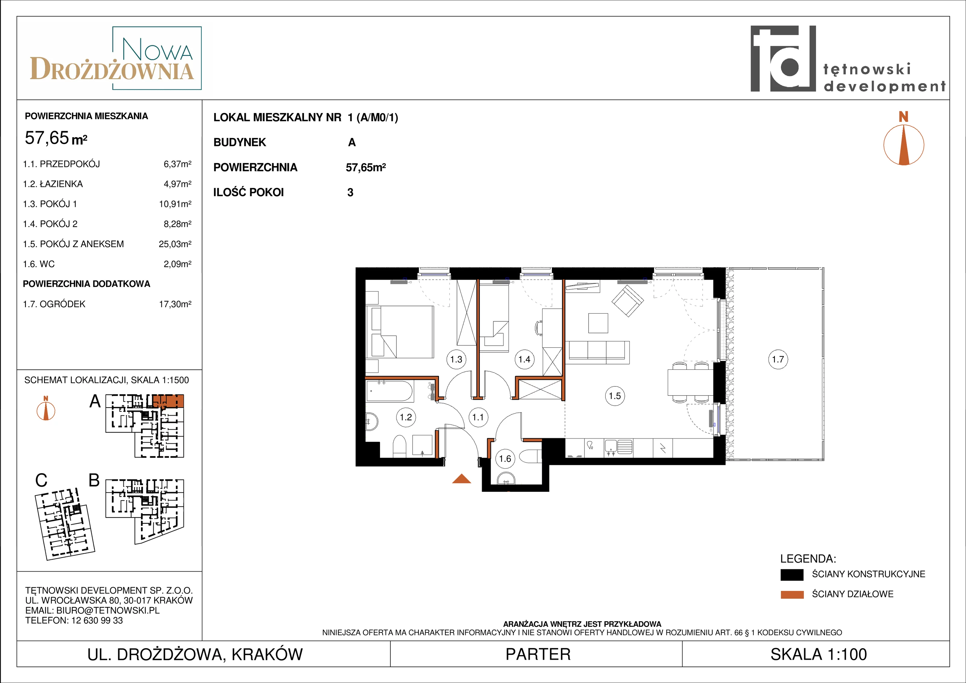 3 pokoje, mieszkanie 57,65 m², parter, oferta nr AM01, Nowa Drożdżownia - Etap II, Kraków, Bieżanów-Prokocim, ul. Drożdżowa 5