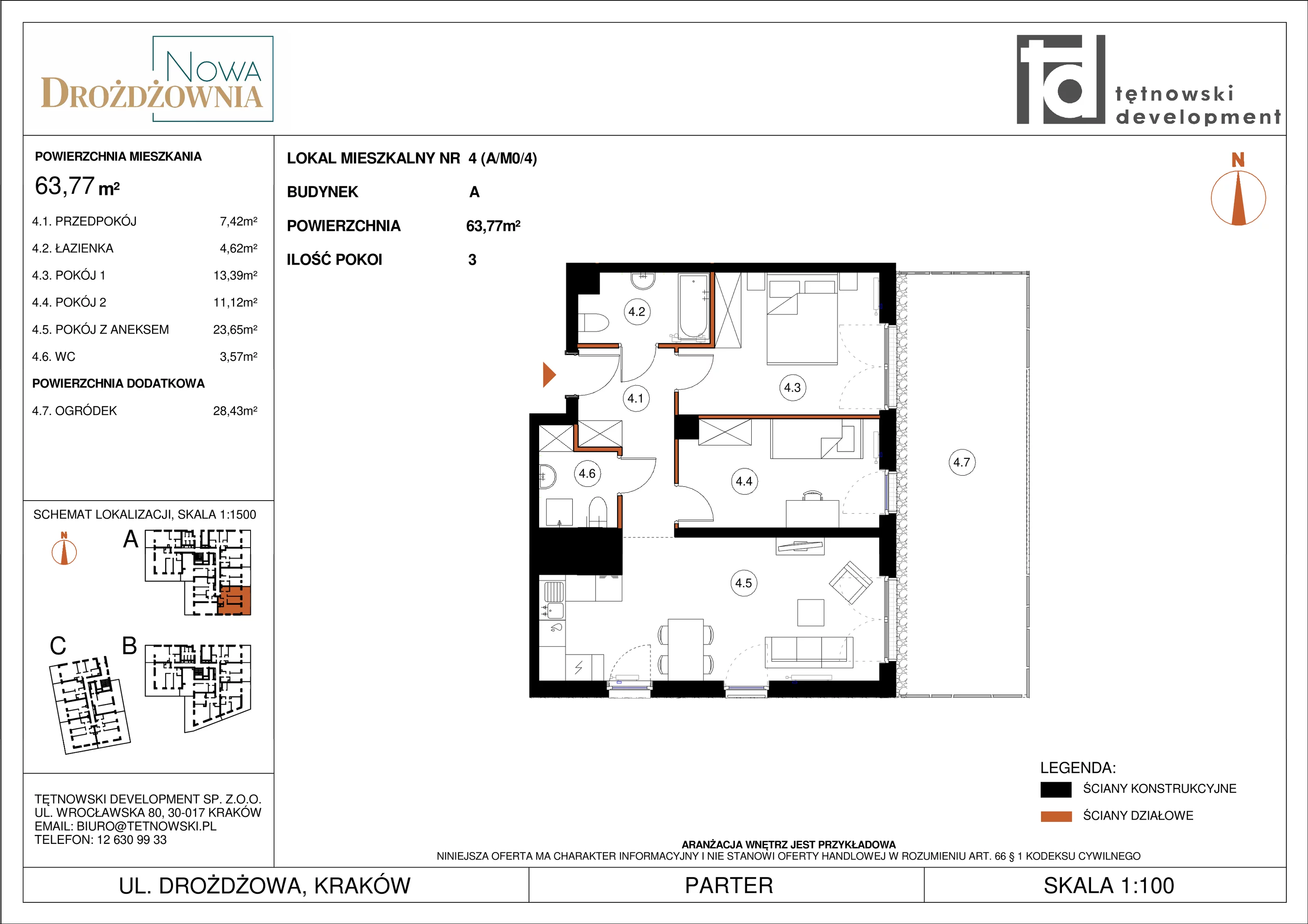 3 pokoje, mieszkanie 63,77 m², parter, oferta nr AM04, Nowa Drożdżownia - Etap II, Kraków, Bieżanów-Prokocim, ul. Drożdżowa 5