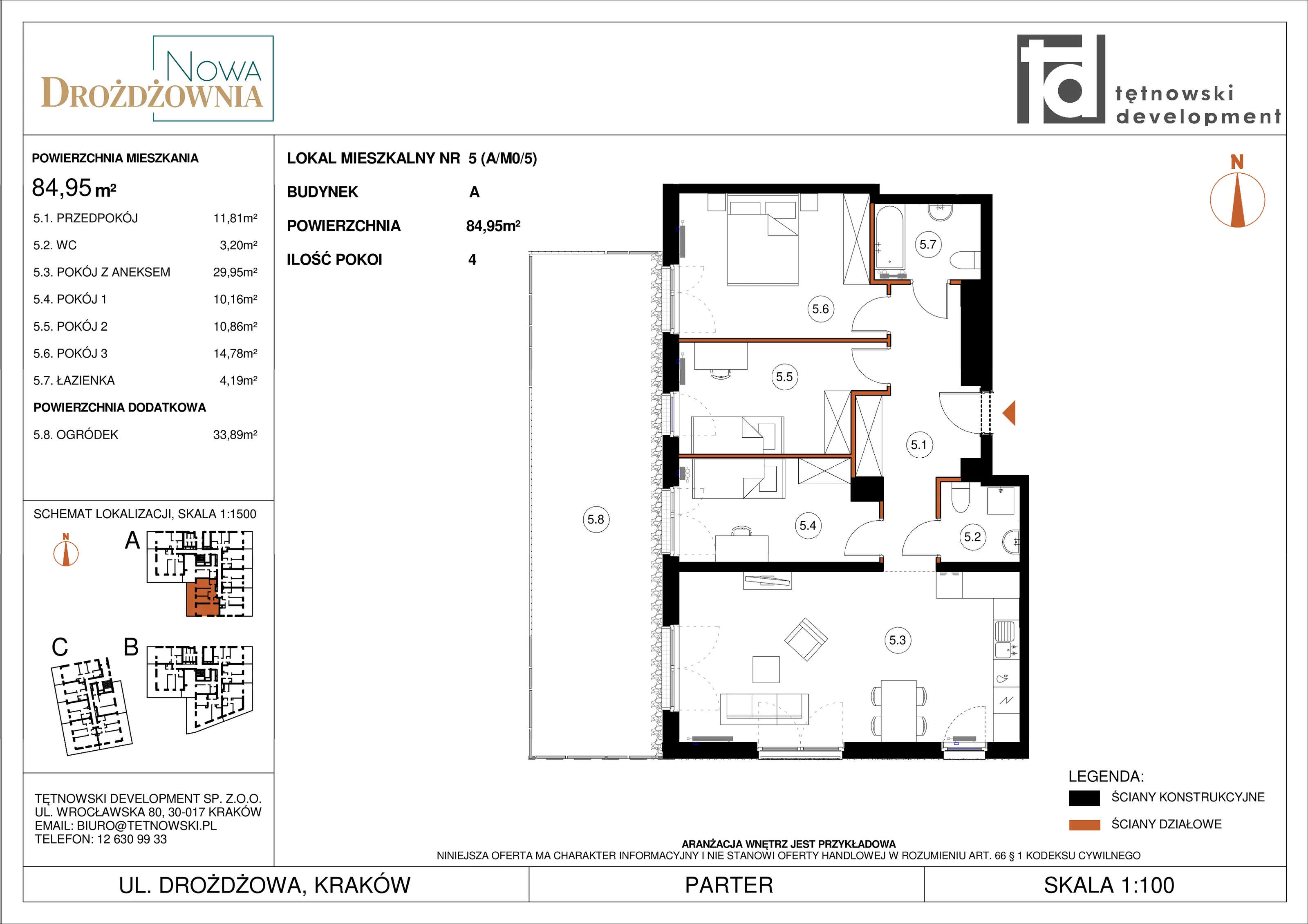 4 pokoje, mieszkanie 84,95 m², parter, oferta nr AM05, Nowa Drożdżownia - Etap II, Kraków, Bieżanów-Prokocim, ul. Drożdżowa 5