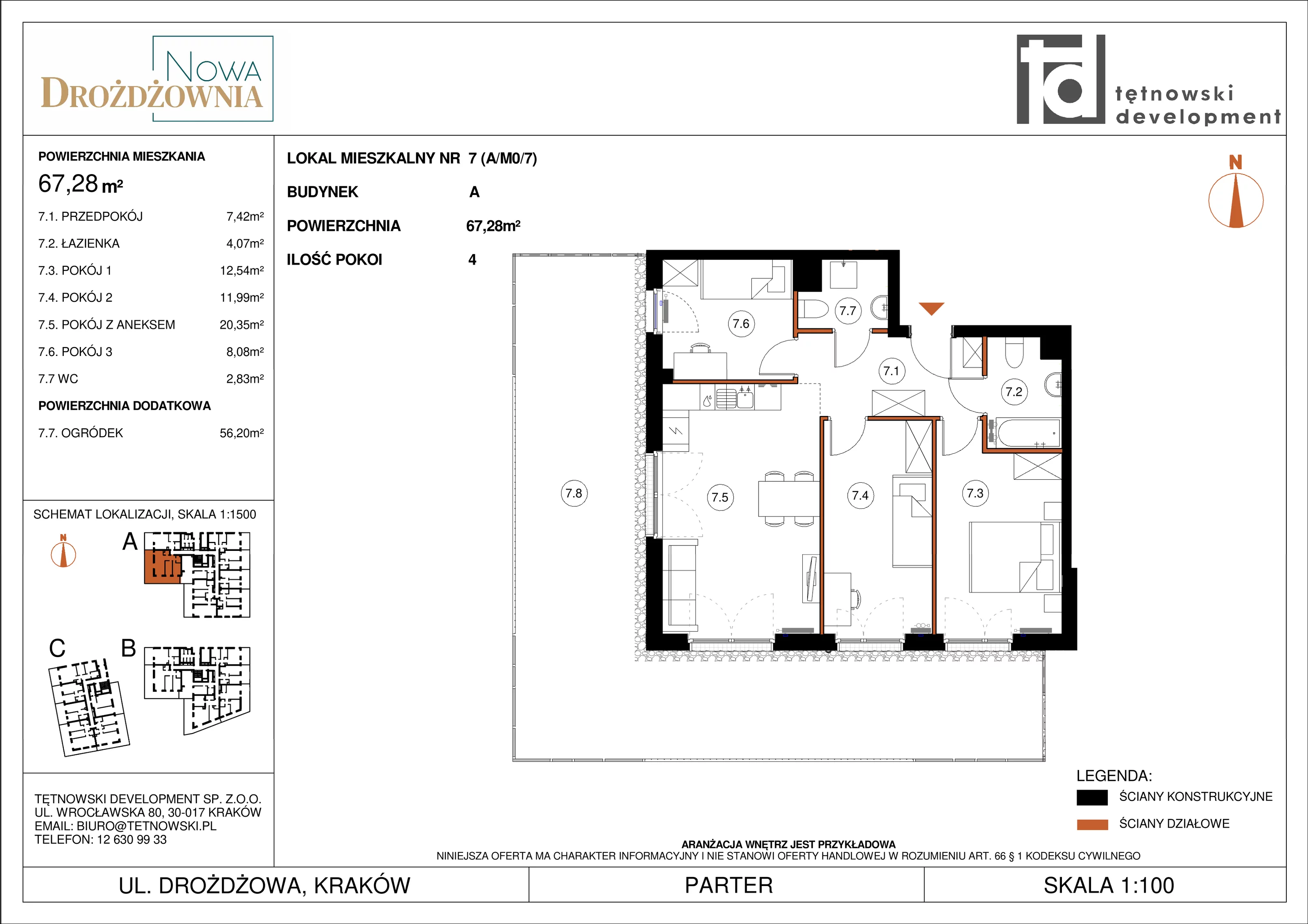 4 pokoje, mieszkanie 67,28 m², parter, oferta nr AM07, Nowa Drożdżownia - Etap II, Kraków, Bieżanów-Prokocim, ul. Drożdżowa 5