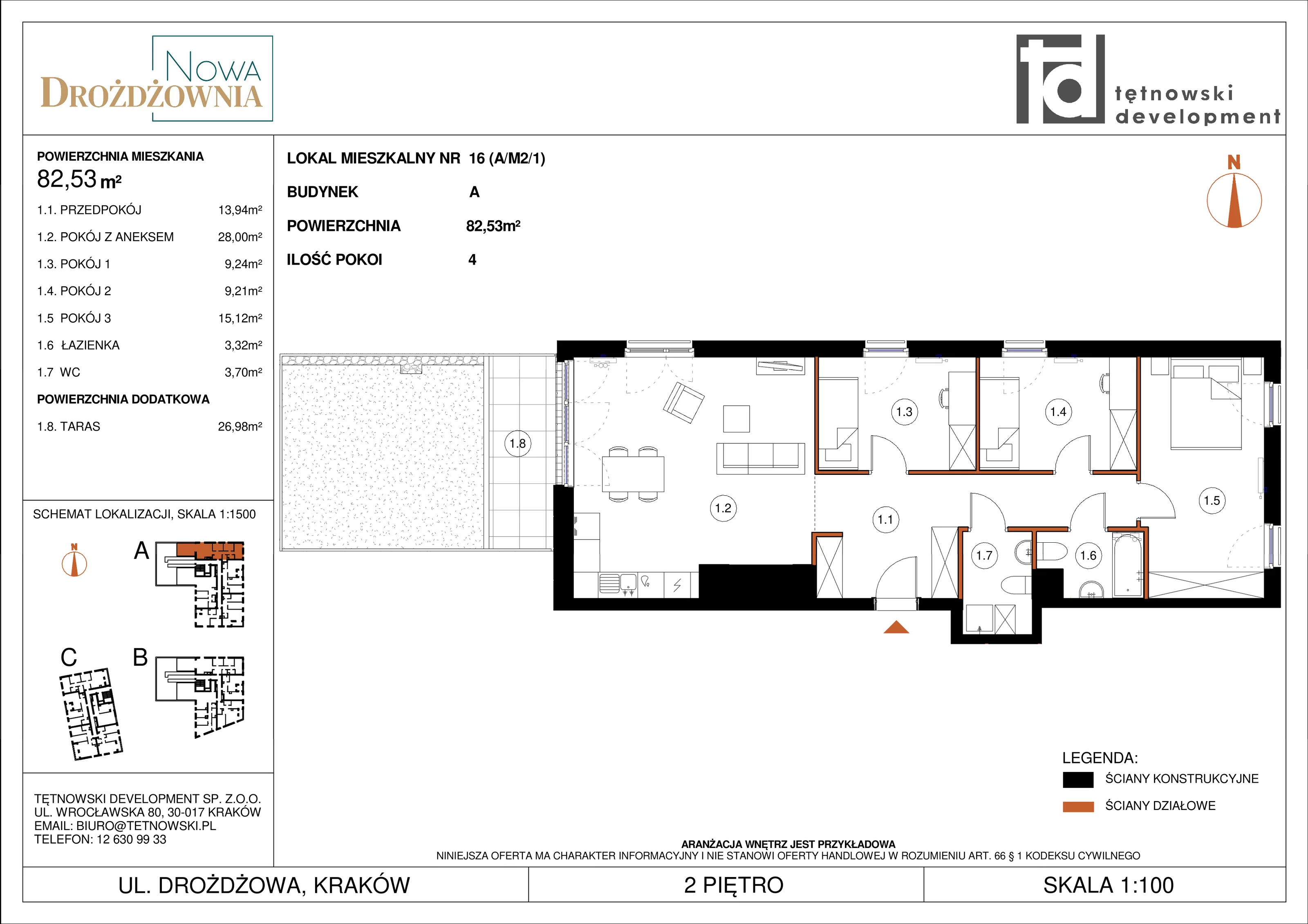 4 pokoje, mieszkanie 82,53 m², piętro 2, oferta nr AM2/1, Nowa Drożdżownia - Etap II, Kraków, Bieżanów-Prokocim, ul. Drożdżowa 5