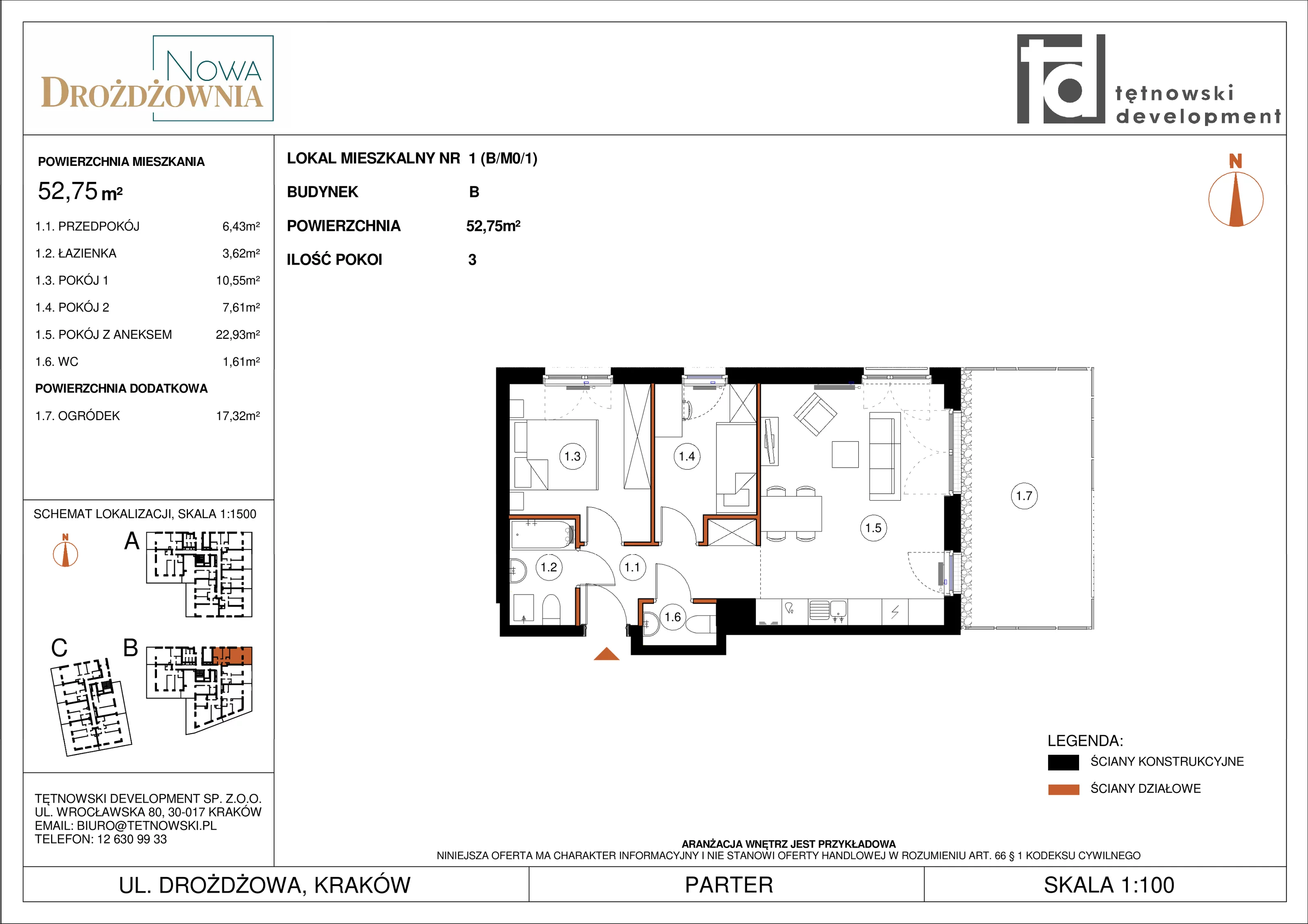 3 pokoje, mieszkanie 52,75 m², parter, oferta nr BM0/1, Nowa Drożdżownia - Etap II, Kraków, Bieżanów-Prokocim, ul. Drożdżowa 5