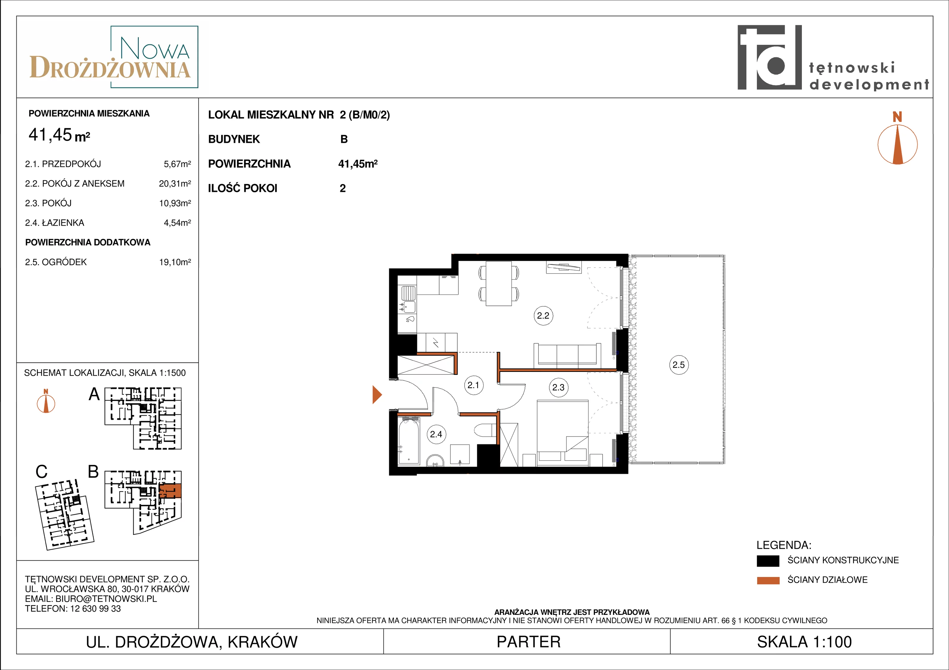 2 pokoje, mieszkanie 41,45 m², parter, oferta nr BM0/2, Nowa Drożdżownia - Etap II, Kraków, Bieżanów-Prokocim, ul. Drożdżowa 5