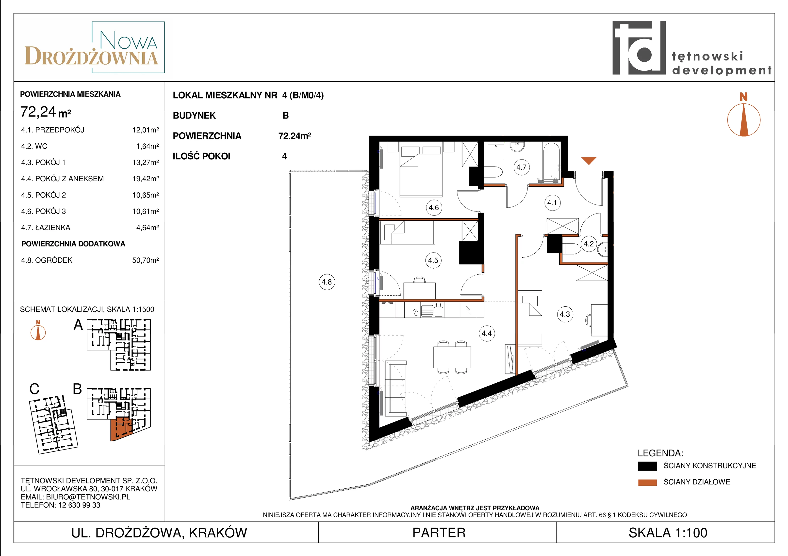 4 pokoje, mieszkanie 72,24 m², parter, oferta nr BM0/4, Nowa Drożdżownia - Etap II, Kraków, Bieżanów-Prokocim, ul. Drożdżowa 5