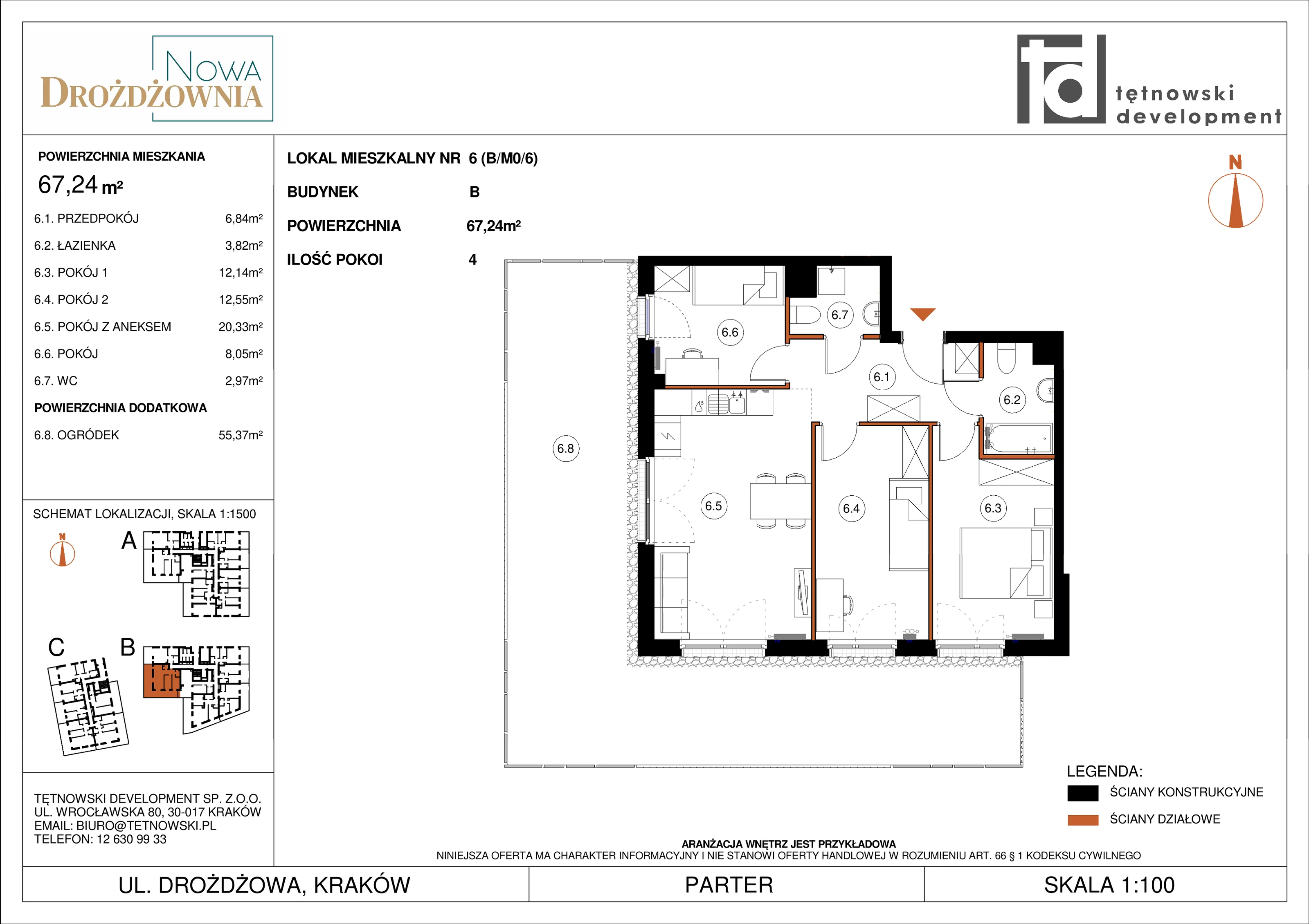 4 pokoje, mieszkanie 67,24 m², parter, oferta nr BM0/6, Nowa Drożdżownia - Etap II, Kraków, Bieżanów-Prokocim, ul. Drożdżowa 5