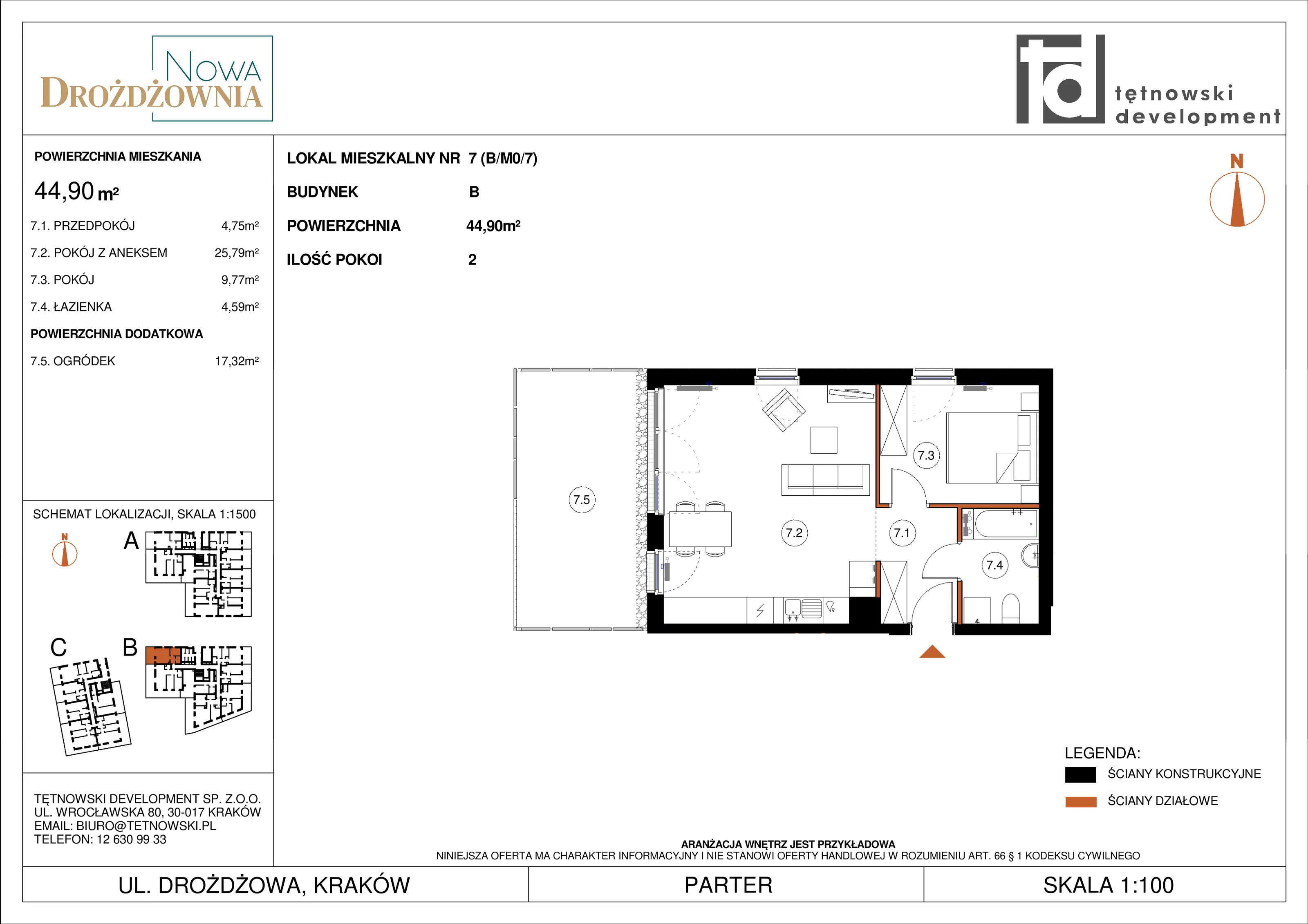 2 pokoje, mieszkanie 44,90 m², parter, oferta nr BM0/7, Nowa Drożdżownia - Etap II, Kraków, Bieżanów-Prokocim, ul. Drożdżowa 5