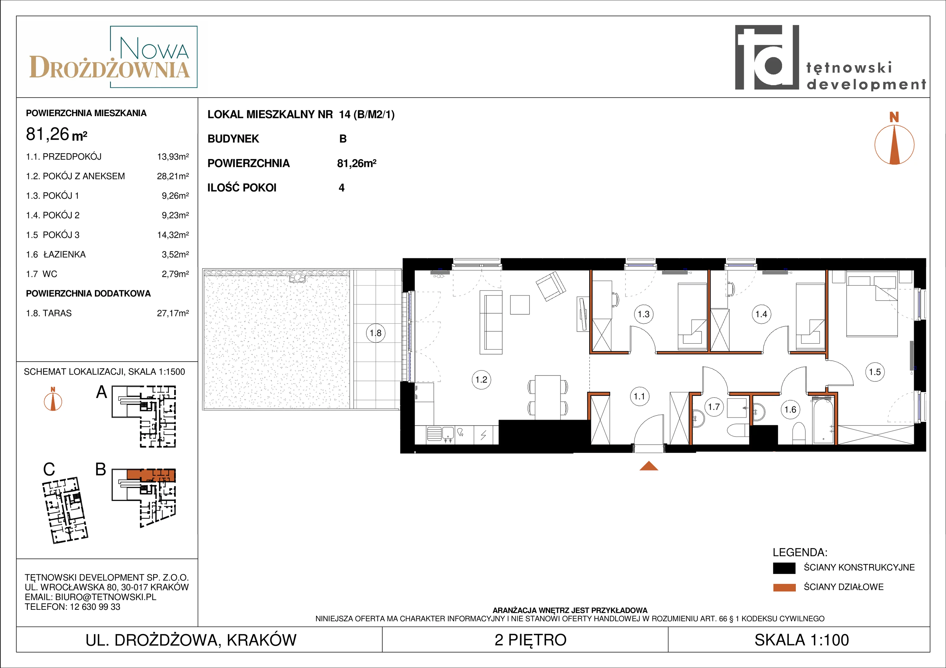 4 pokoje, mieszkanie 81,26 m², piętro 2, oferta nr BM2/1, Nowa Drożdżownia - Etap II, Kraków, Bieżanów-Prokocim, ul. Drożdżowa 5