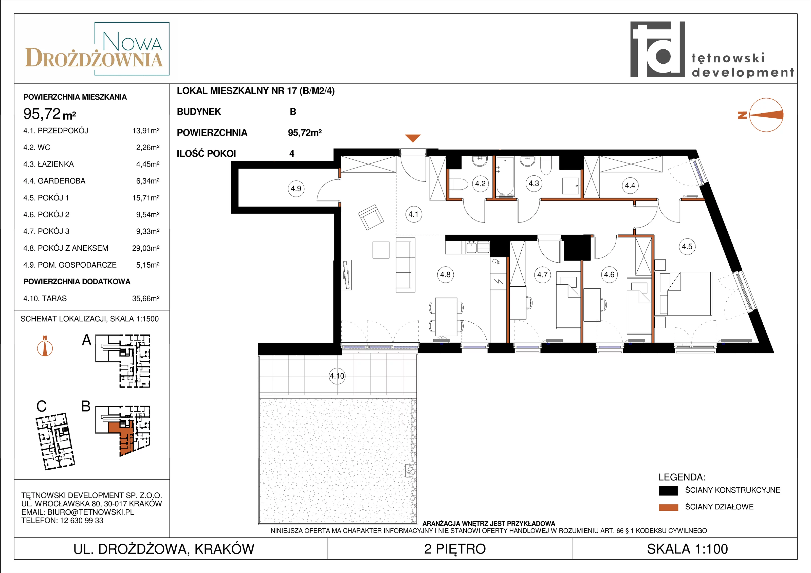 4 pokoje, mieszkanie 95,72 m², piętro 2, oferta nr BM2/4, Nowa Drożdżownia - Etap II, Kraków, Bieżanów-Prokocim, ul. Drożdżowa 5