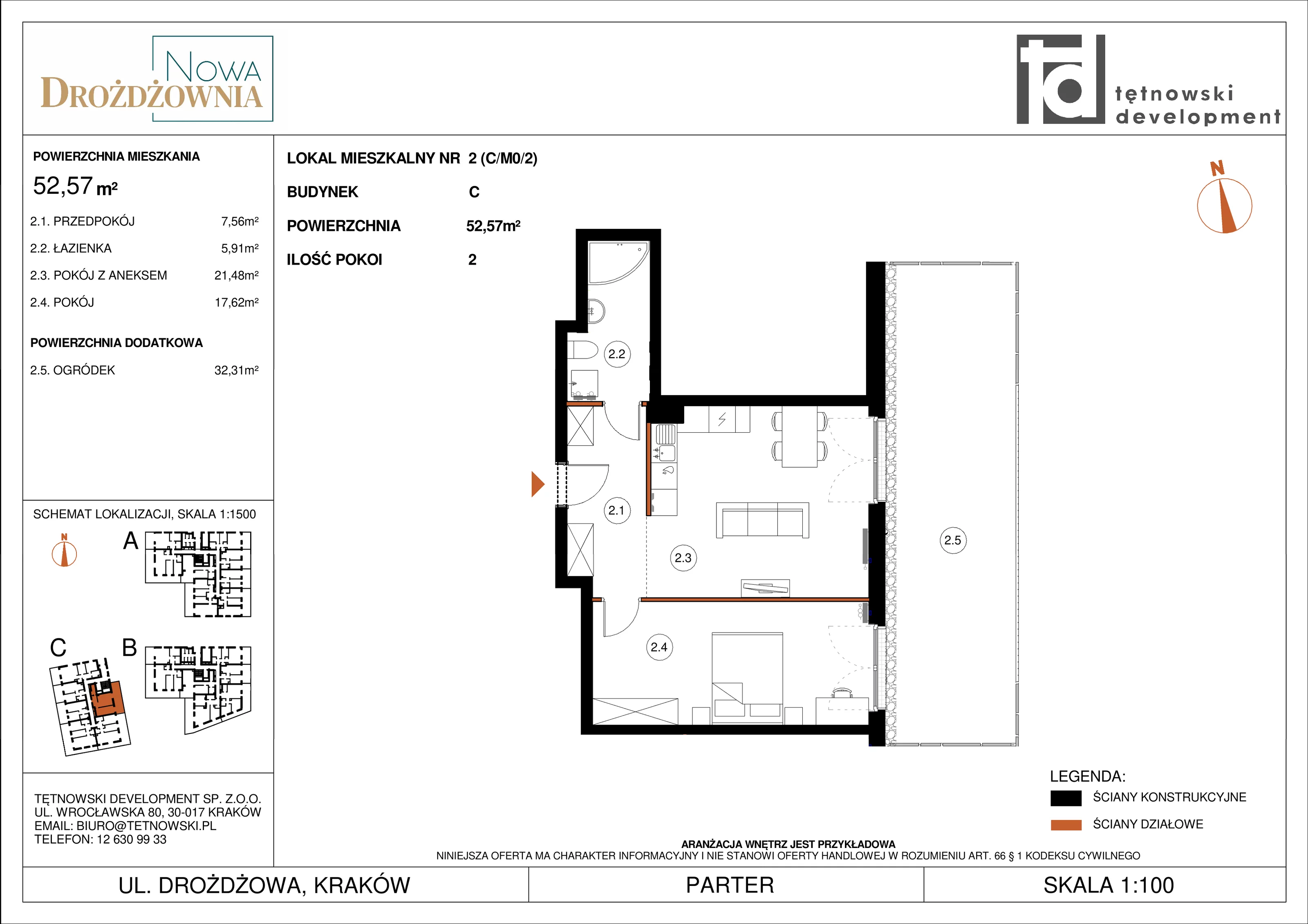 2 pokoje, mieszkanie 52,57 m², parter, oferta nr CM0/2, Nowa Drożdżownia - Etap II, Kraków, Bieżanów-Prokocim, ul. Drożdżowa 5