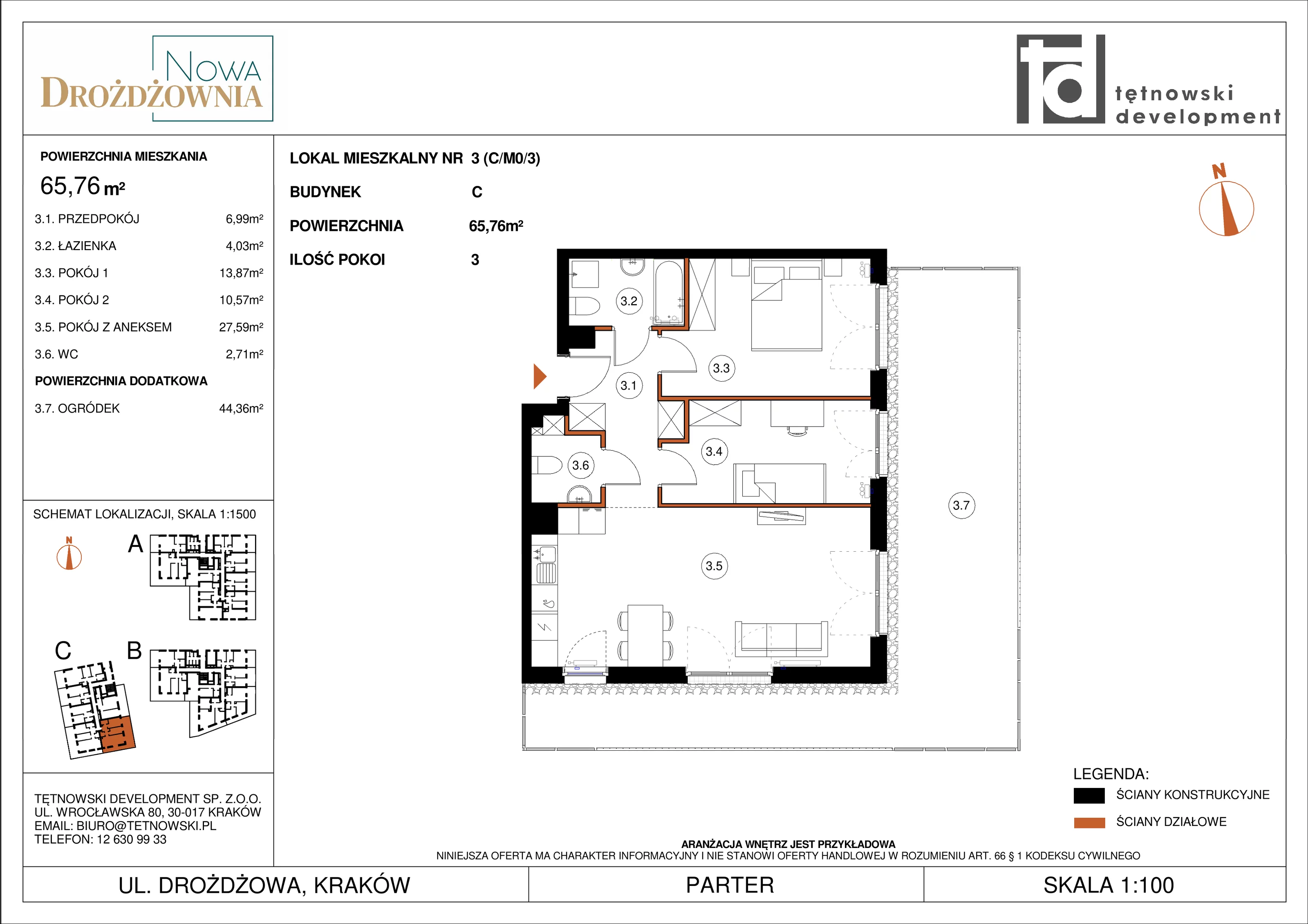 3 pokoje, mieszkanie 65,76 m², parter, oferta nr CM0/3, Nowa Drożdżownia - Etap II, Kraków, Bieżanów-Prokocim, ul. Drożdżowa 5