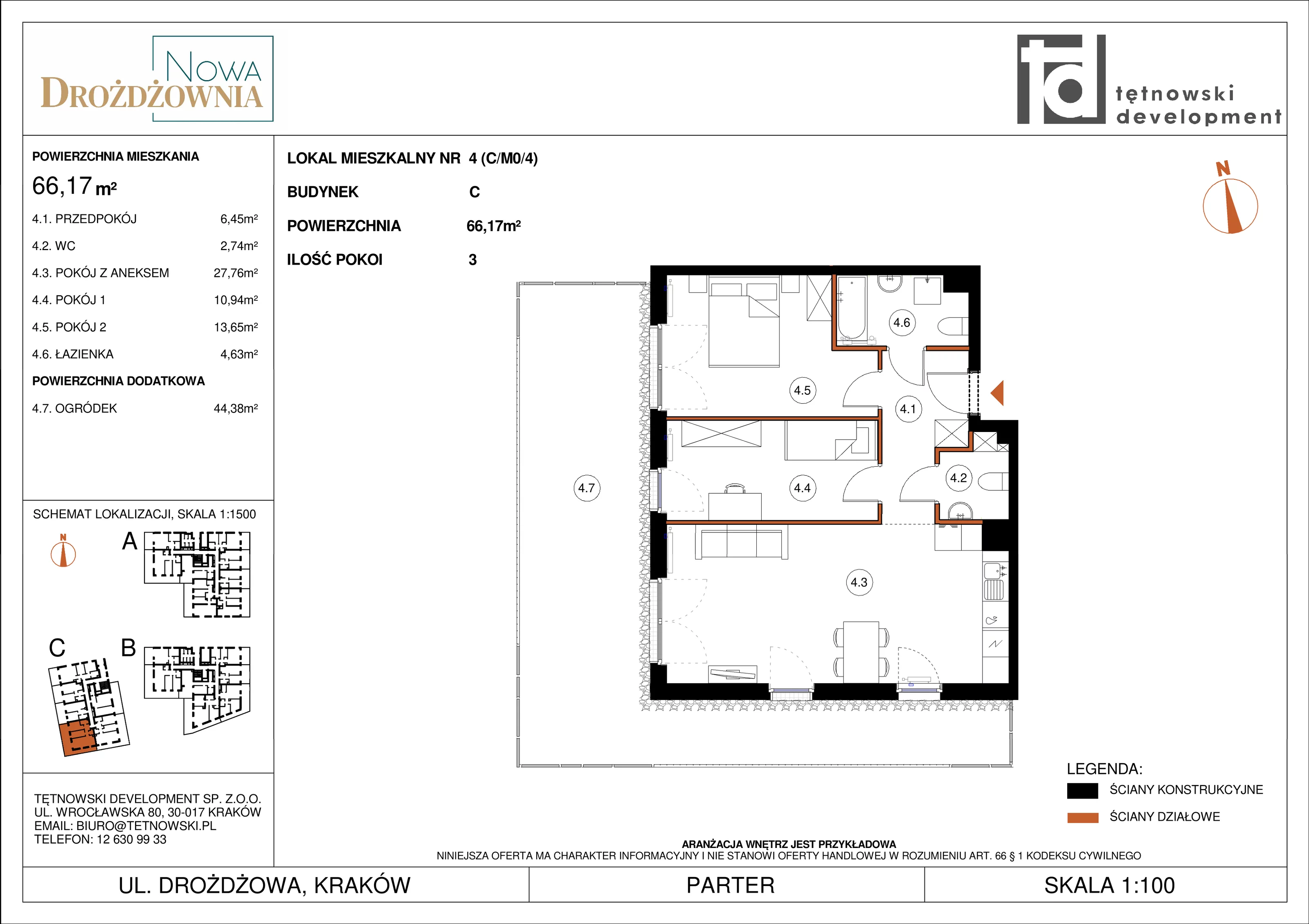 3 pokoje, mieszkanie 66,17 m², parter, oferta nr CM0/4, Nowa Drożdżownia - Etap II, Kraków, Bieżanów-Prokocim, ul. Drożdżowa 5