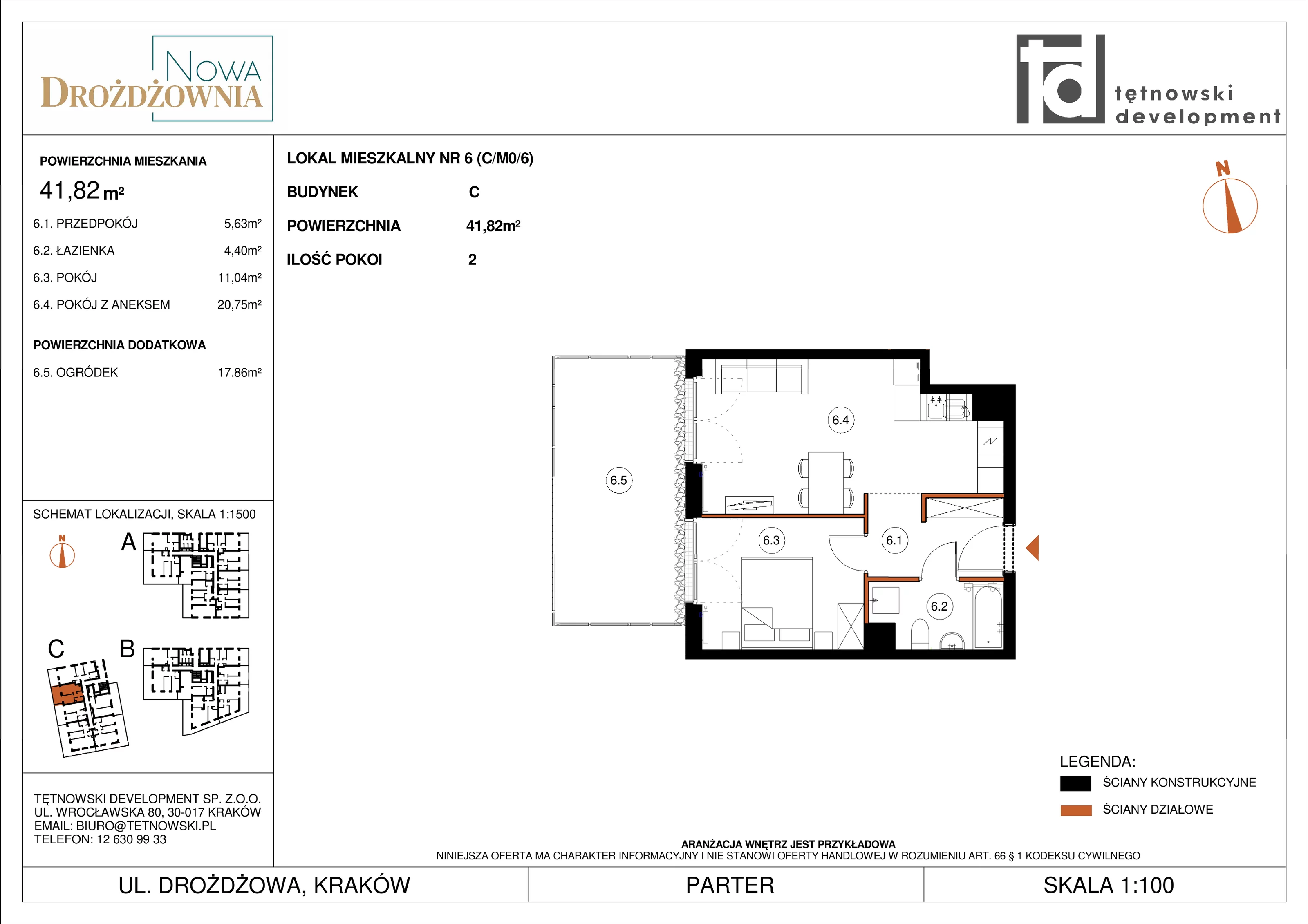 2 pokoje, mieszkanie 41,82 m², parter, oferta nr CM0/6, Nowa Drożdżownia - Etap II, Kraków, Bieżanów-Prokocim, ul. Drożdżowa 5