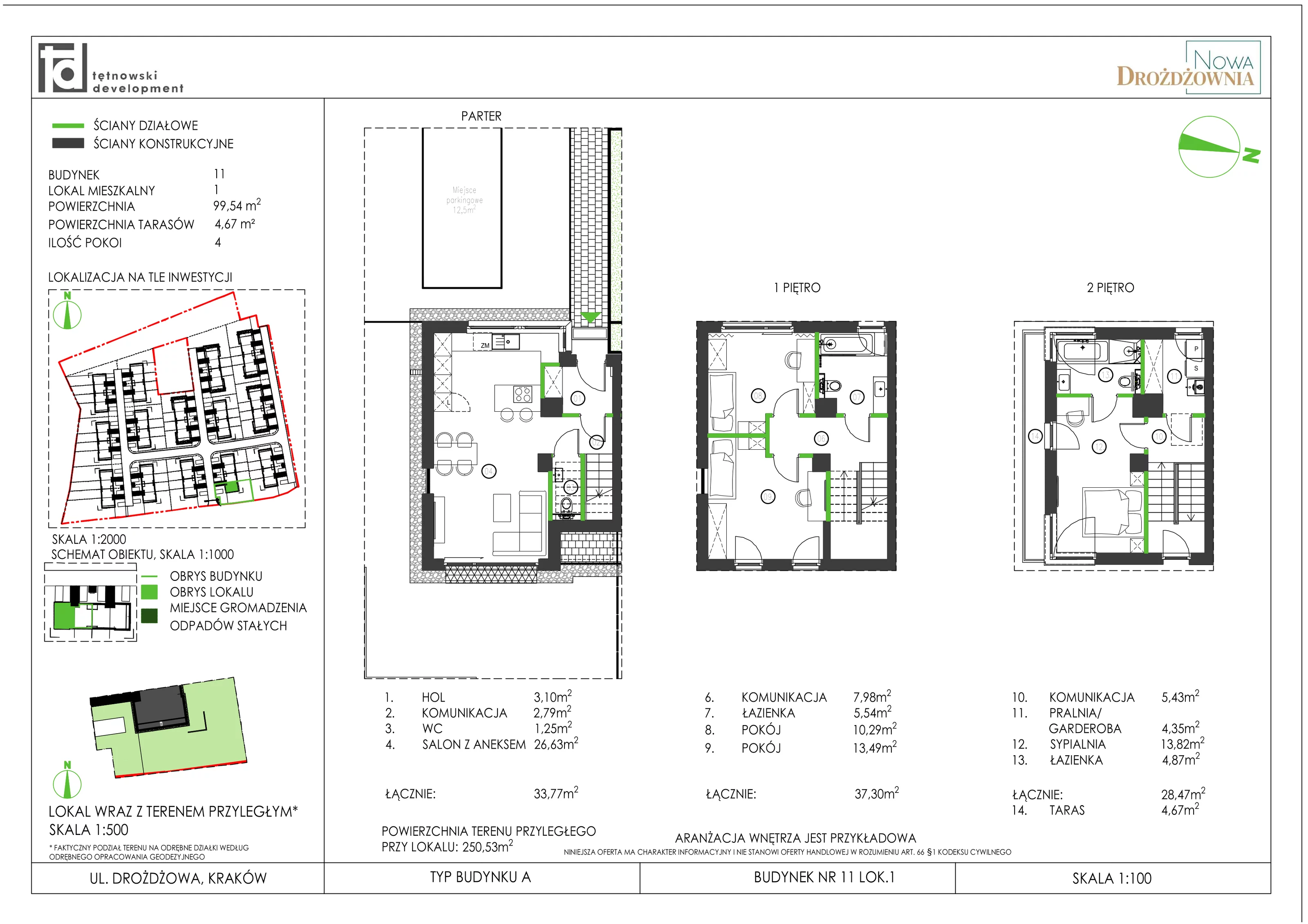 4 pokoje, mieszkanie 99,54 m², parter, oferta nr 11_1, Nowa Drożdżownia, Kraków, Bieżanów-Prokocim, ul. Drożdżowa 11