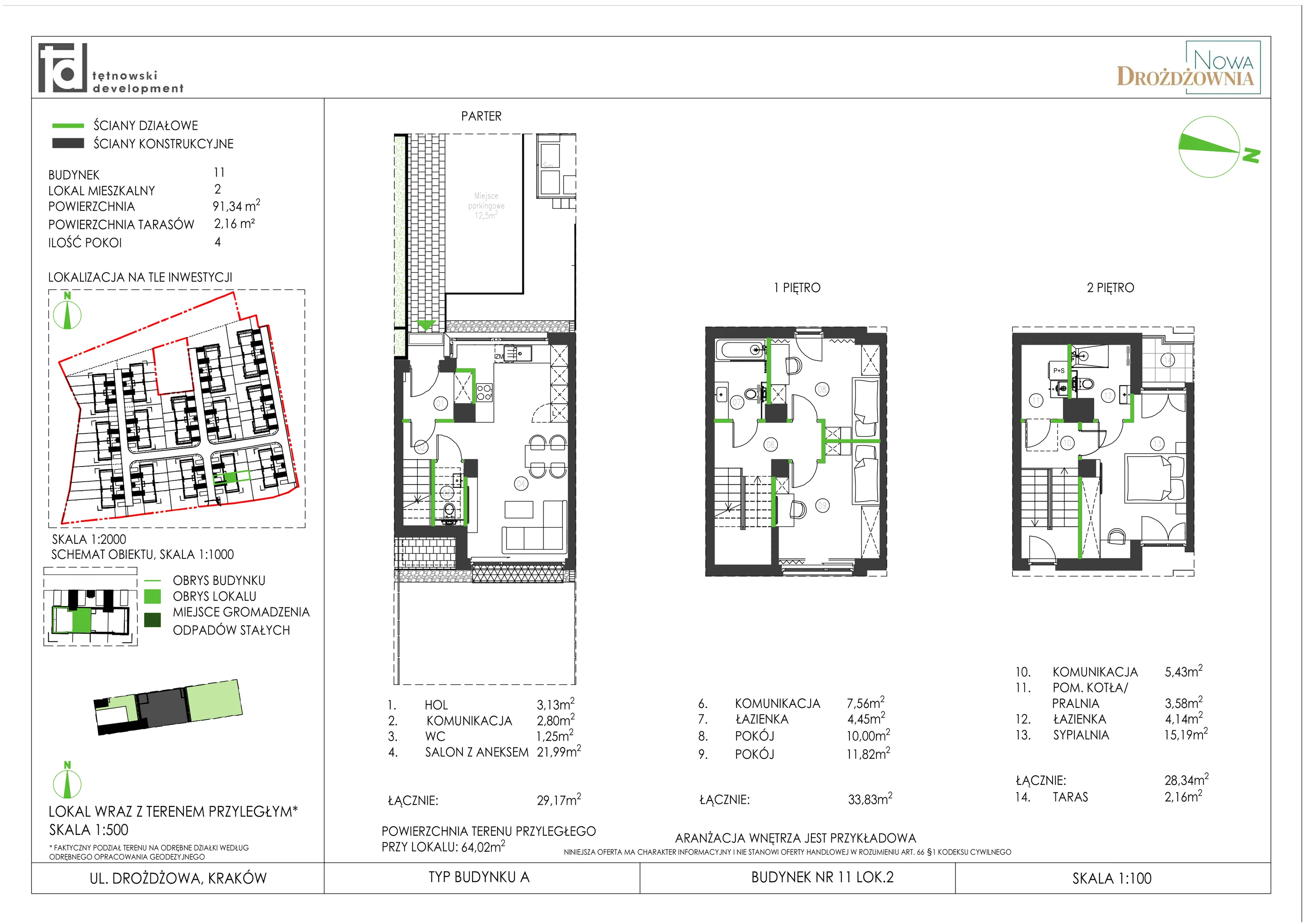 4 pokoje, mieszkanie 91,34 m², parter, oferta nr 11_2, Nowa Drożdżownia, Kraków, Bieżanów-Prokocim, ul. Drożdżowa 11