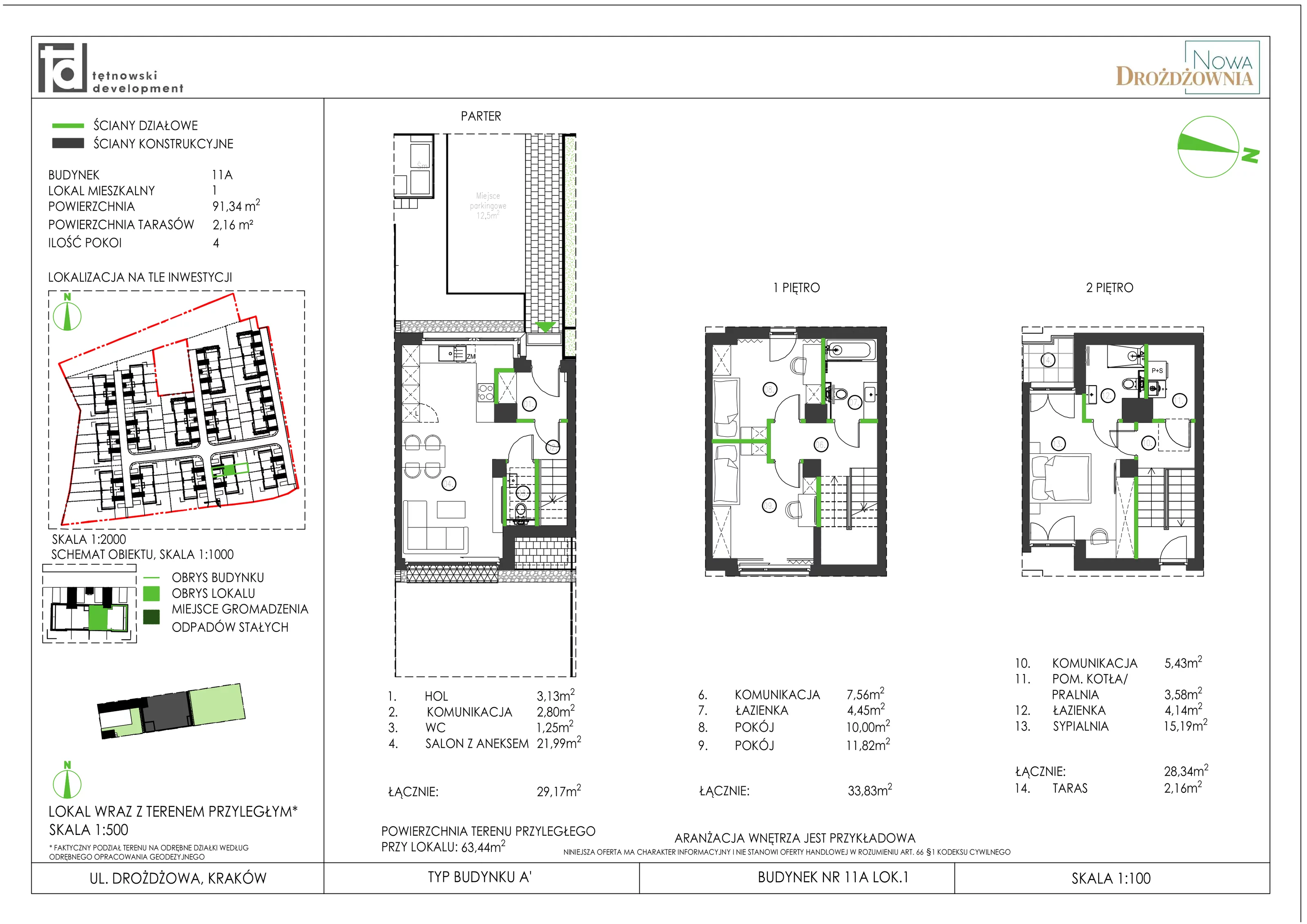 4 pokoje, mieszkanie 91,34 m², parter, oferta nr 11A_1, Nowa Drożdżownia, Kraków, Bieżanów-Prokocim, ul. Drożdżowa 11