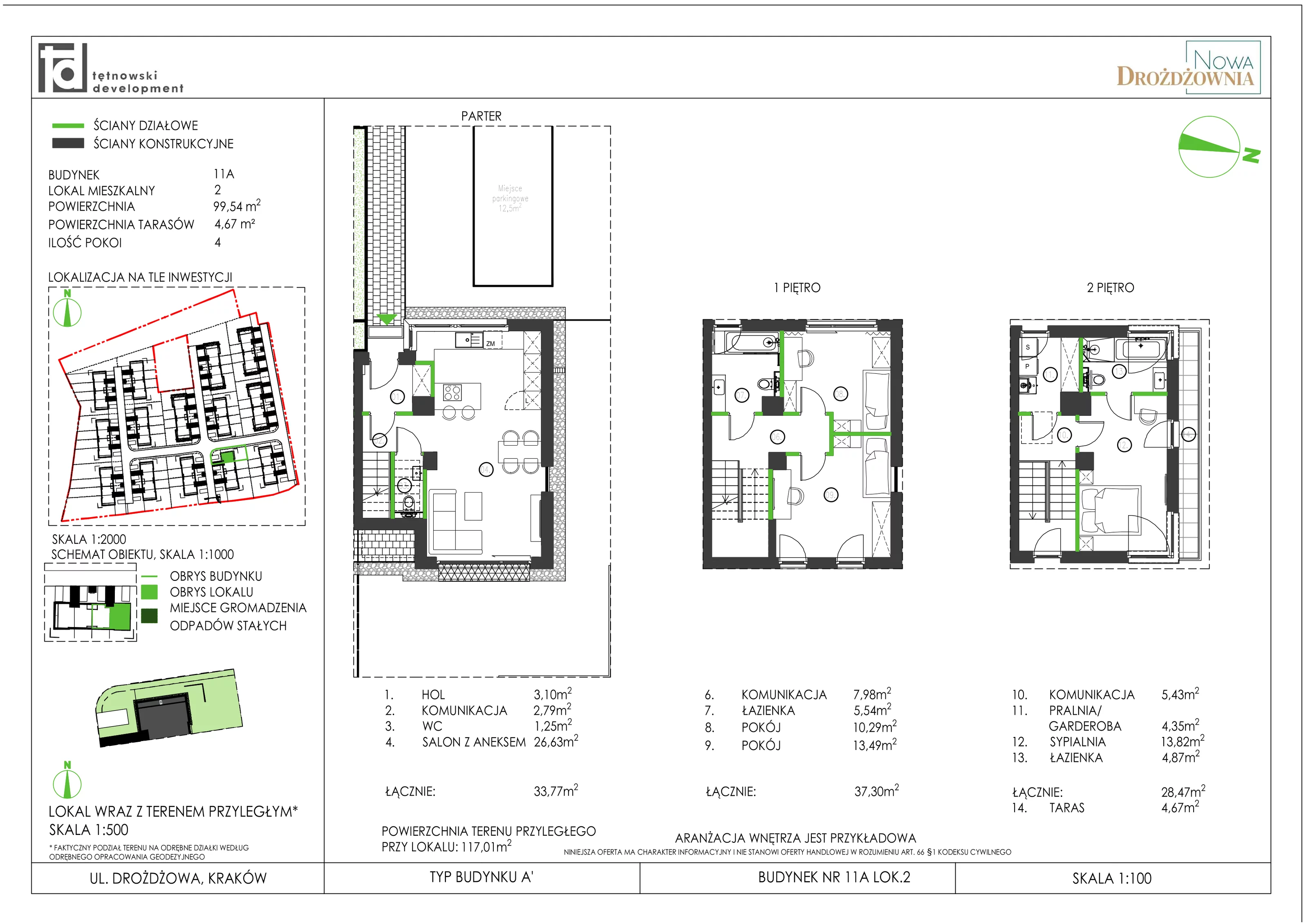 4 pokoje, mieszkanie 99,54 m², parter, oferta nr 11A_2, Nowa Drożdżownia, Kraków, Bieżanów-Prokocim, ul. Drożdżowa 11