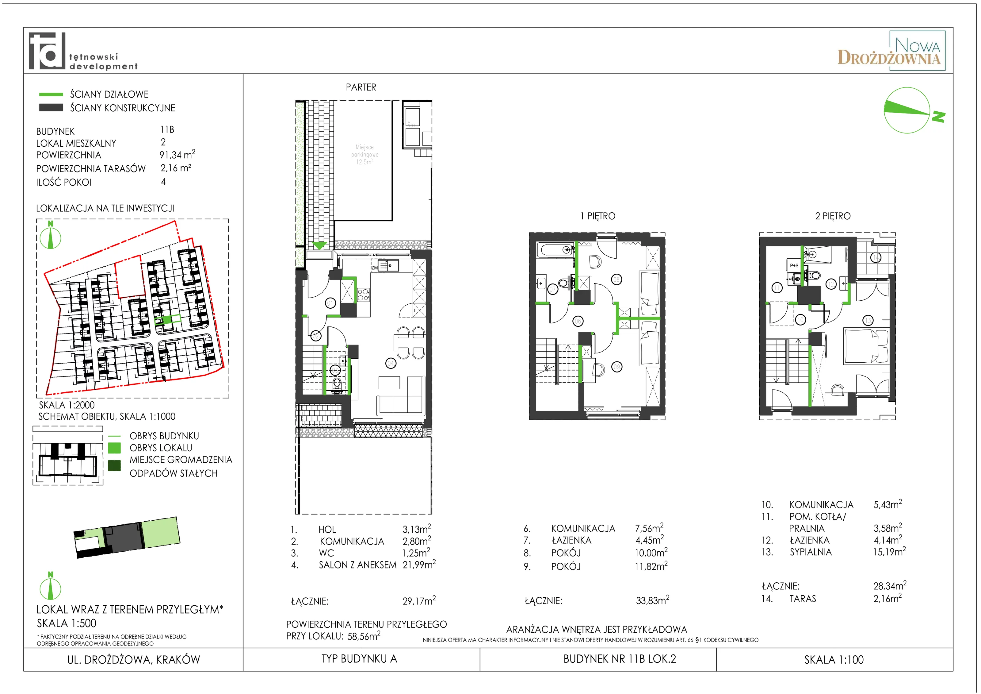 4 pokoje, mieszkanie 91,34 m², parter, oferta nr 11B_2, Nowa Drożdżownia, Kraków, Bieżanów-Prokocim, ul. Drożdżowa 11