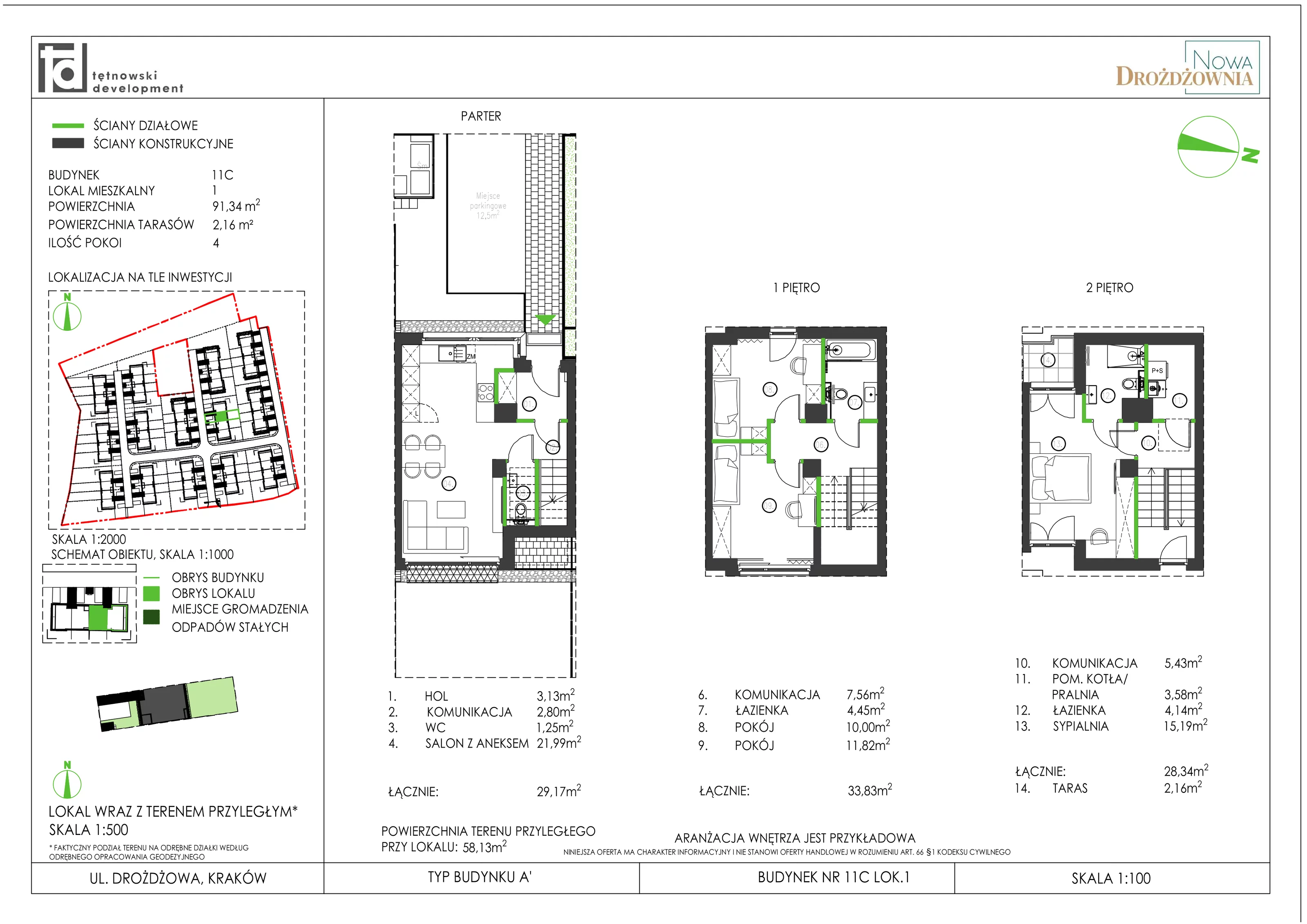 4 pokoje, mieszkanie 91,34 m², parter, oferta nr 11C_1, Nowa Drożdżownia, Kraków, Bieżanów-Prokocim, ul. Drożdżowa 11