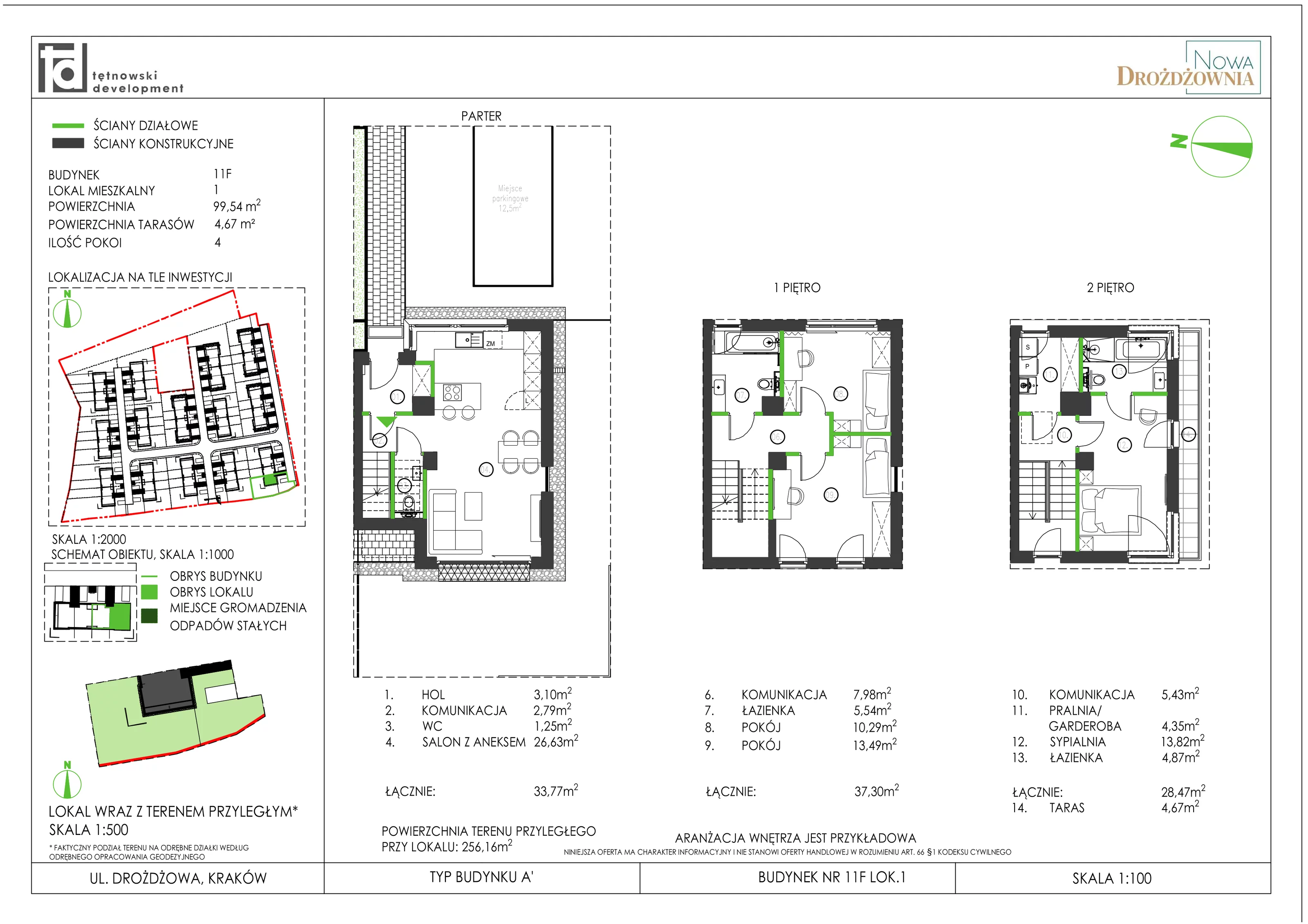 4 pokoje, mieszkanie 99,54 m², parter, oferta nr 11F_1, Nowa Drożdżownia, Kraków, Bieżanów-Prokocim, ul. Drożdżowa 11