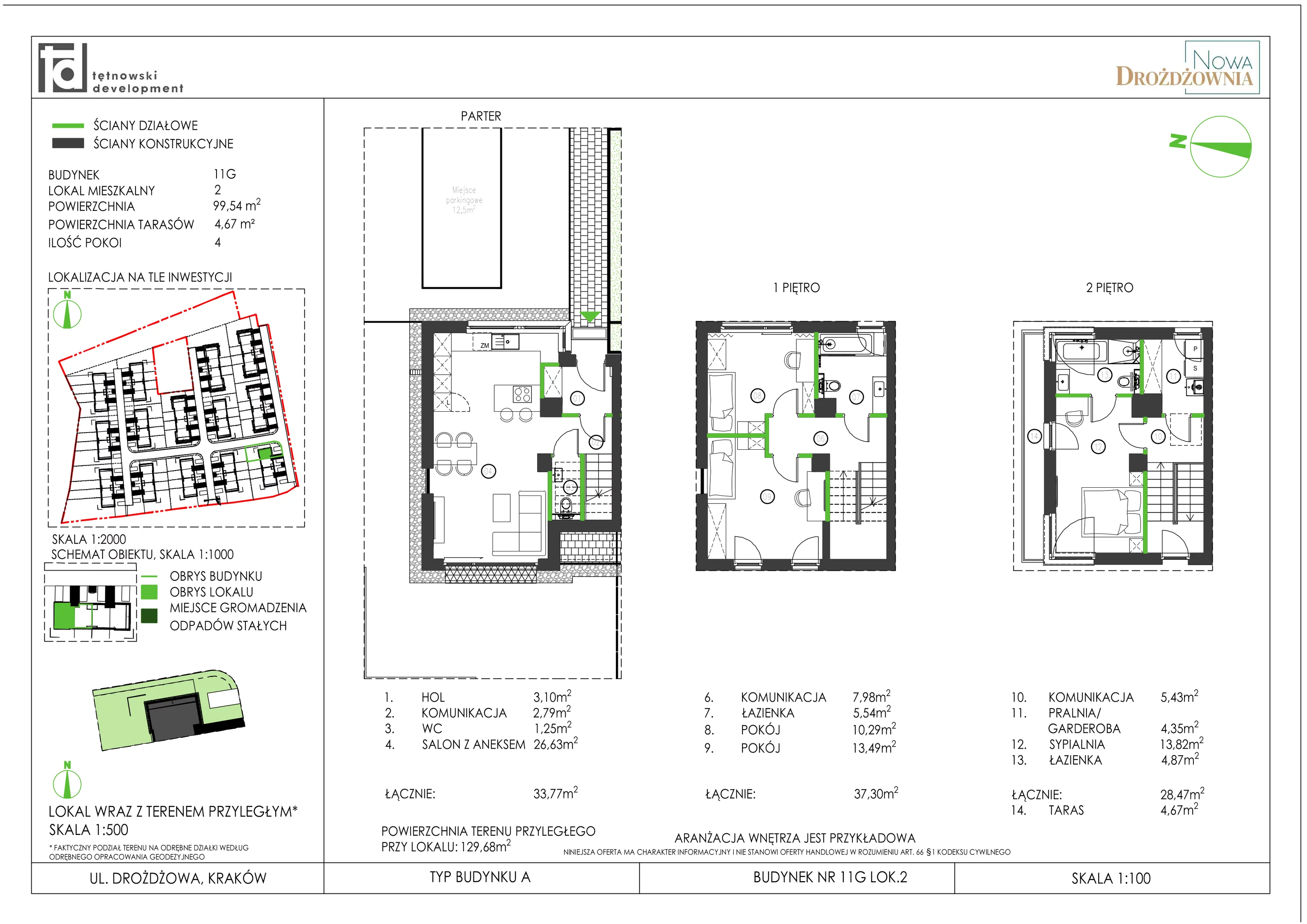 4 pokoje, mieszkanie 99,54 m², parter, oferta nr 11G_2, Nowa Drożdżownia, Kraków, Bieżanów-Prokocim, ul. Drożdżowa 11