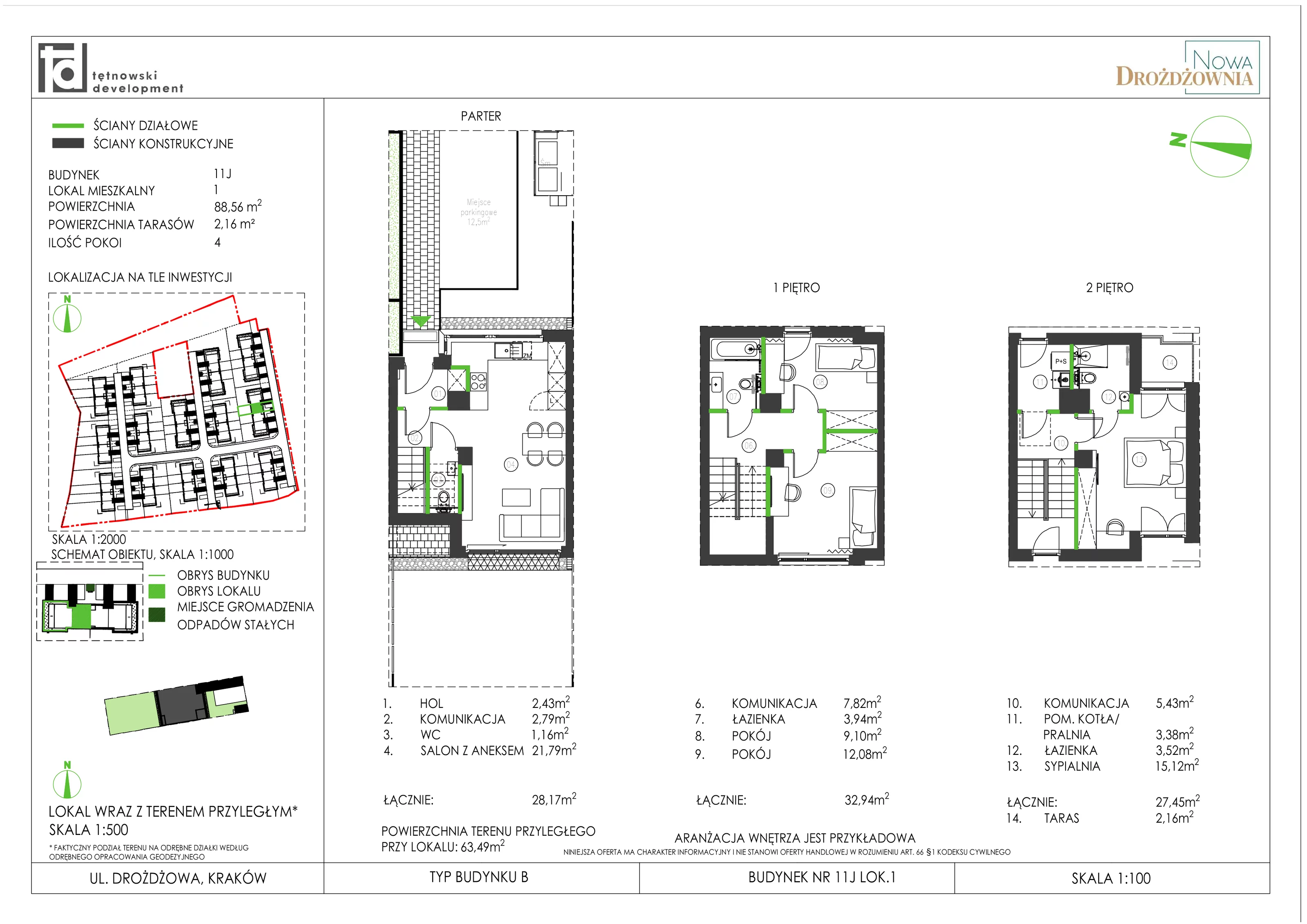 4 pokoje, mieszkanie 88,56 m², parter, oferta nr 11J_1, Nowa Drożdżownia, Kraków, Bieżanów-Prokocim, ul. Drożdżowa 11