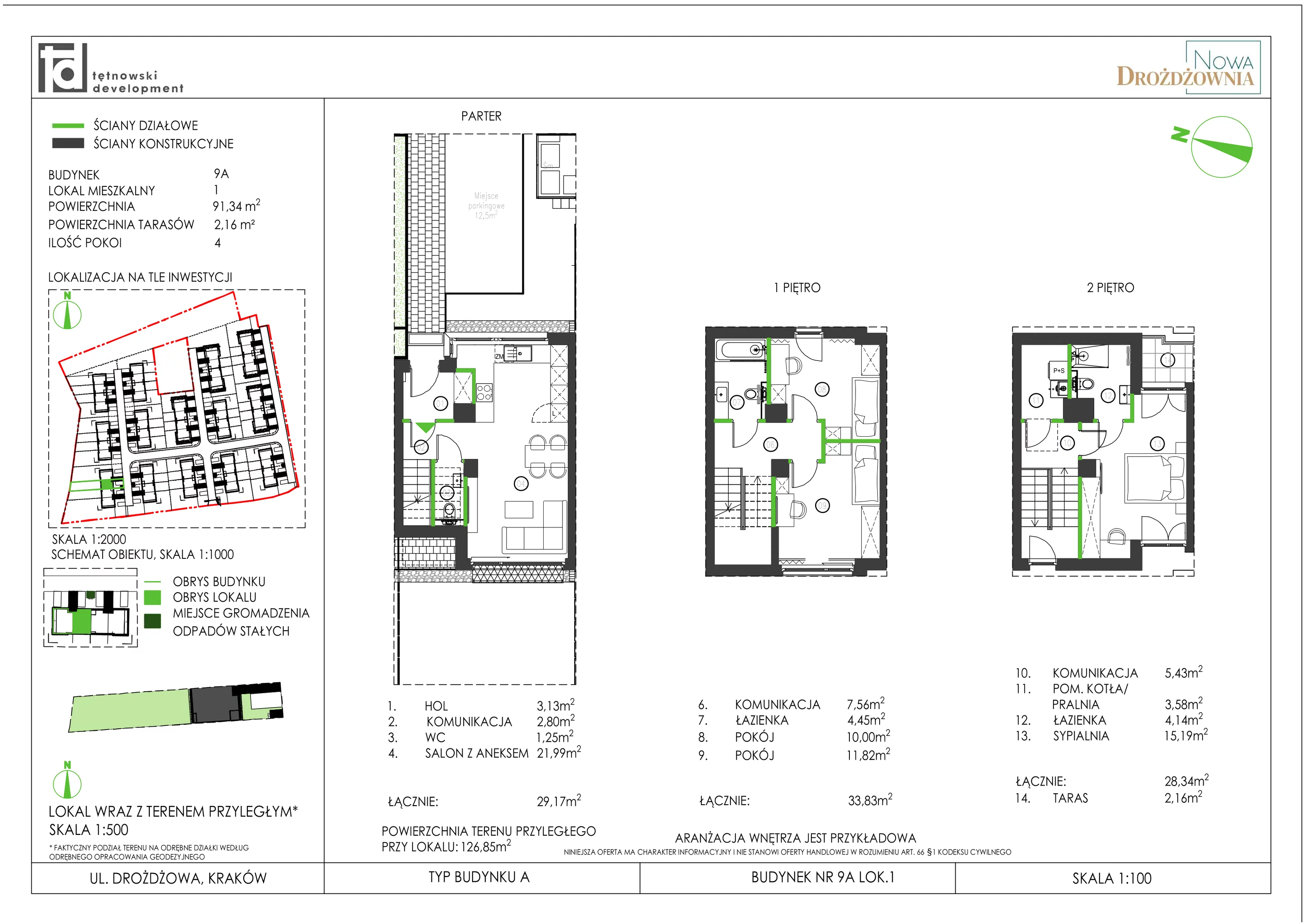 4 pokoje, mieszkanie 91,34 m², parter, oferta nr 9A_1, Nowa Drożdżownia, Kraków, Bieżanów-Prokocim, ul. Drożdżowa 11