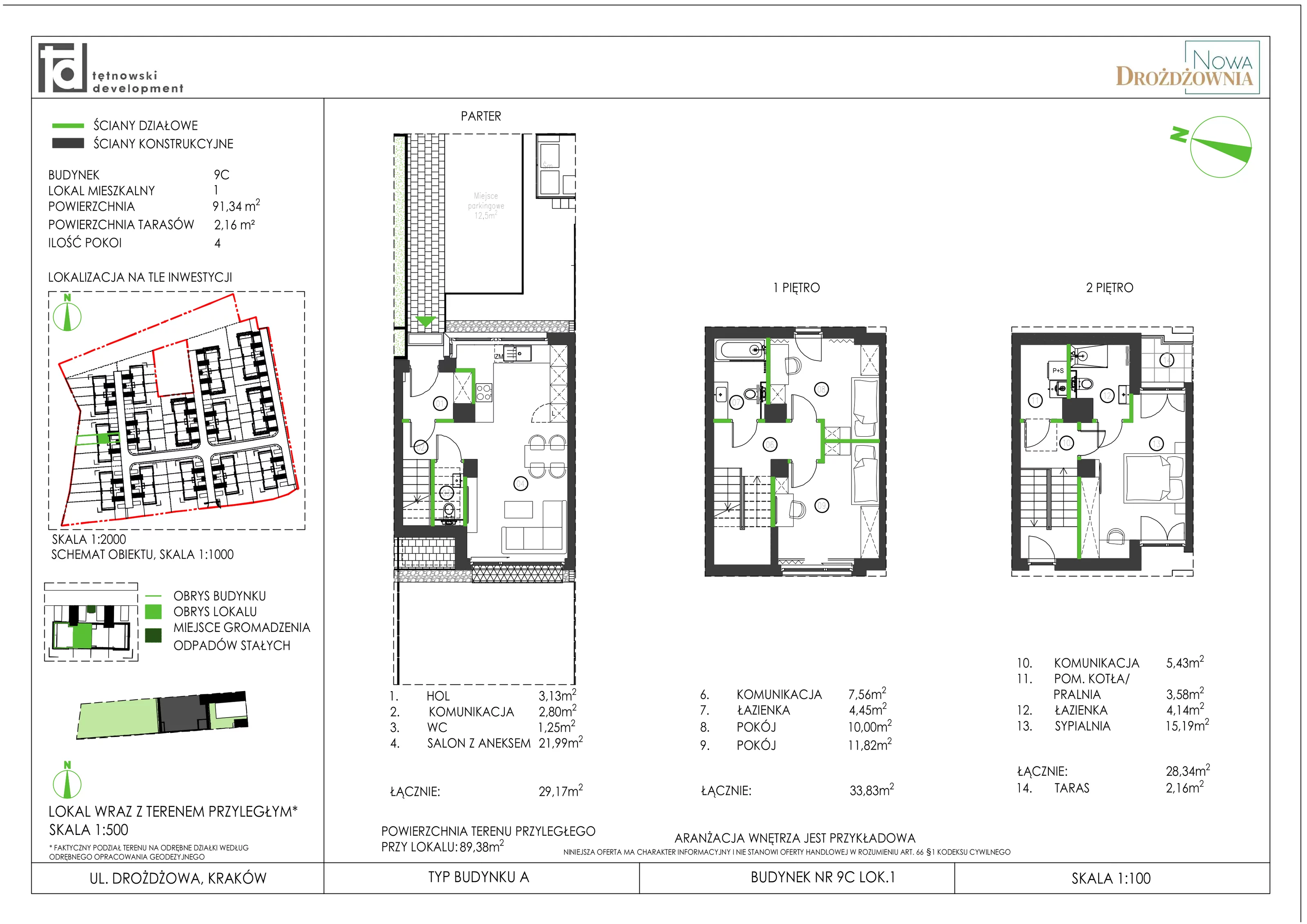 4 pokoje, mieszkanie 91,34 m², parter, oferta nr 9C_1, Nowa Drożdżownia, Kraków, Bieżanów-Prokocim, ul. Drożdżowa 11