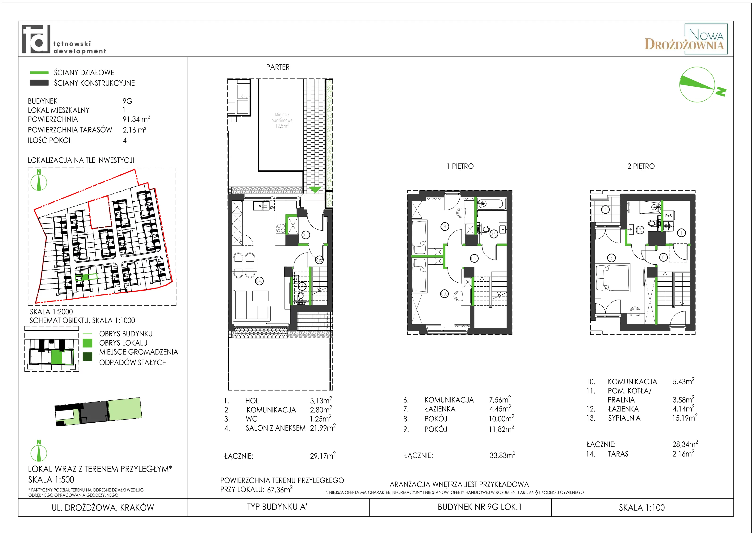 4 pokoje, mieszkanie 91,34 m², parter, oferta nr 9G_1, Nowa Drożdżownia, Kraków, Bieżanów-Prokocim, ul. Drożdżowa 11