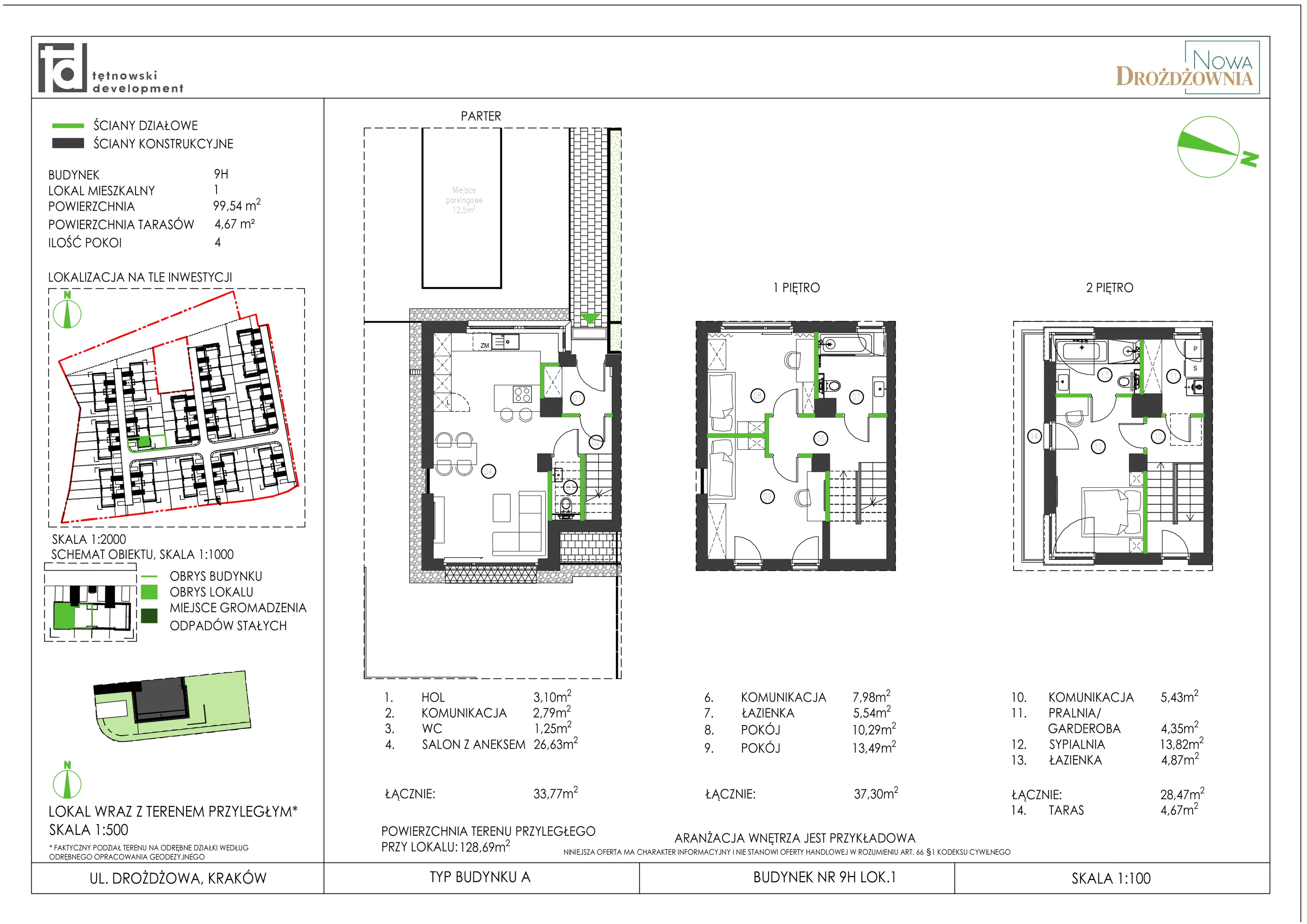 4 pokoje, mieszkanie 99,54 m², parter, oferta nr 9H_1, Nowa Drożdżownia, Kraków, Bieżanów-Prokocim, ul. Drożdżowa 11