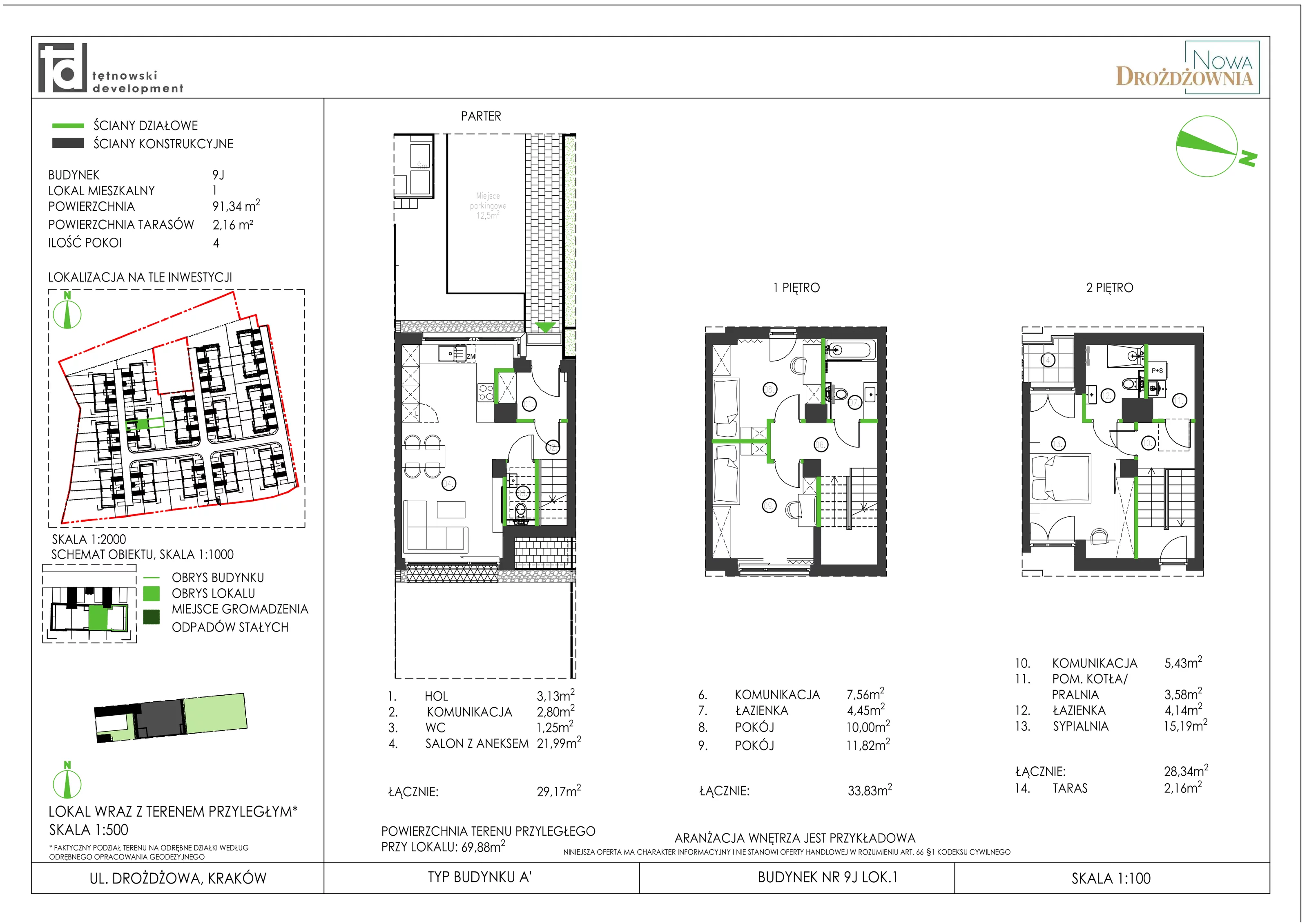 4 pokoje, mieszkanie 91,34 m², parter, oferta nr 9J_1, Nowa Drożdżownia, Kraków, Bieżanów-Prokocim, ul. Drożdżowa 11