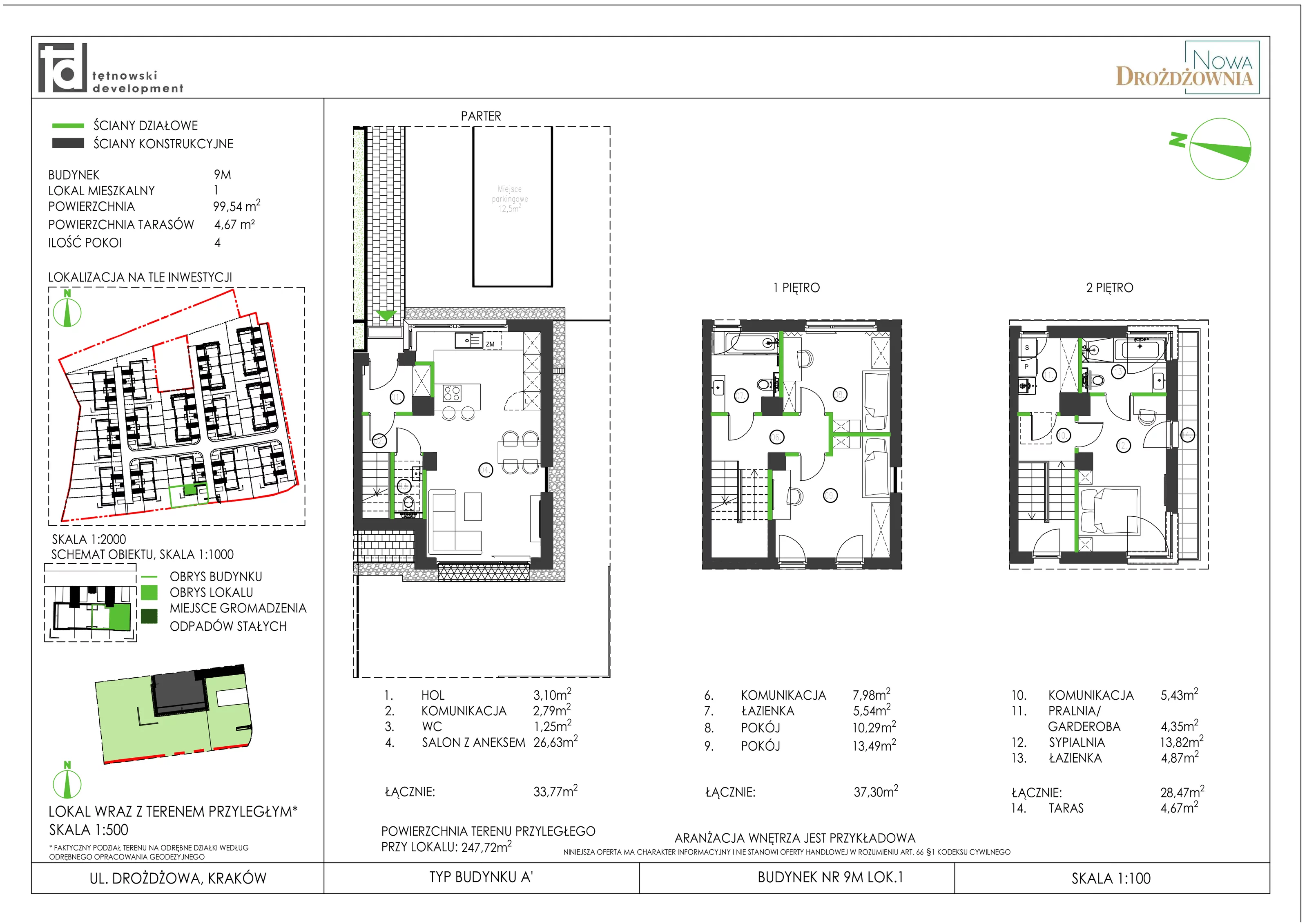 4 pokoje, mieszkanie 99,54 m², parter, oferta nr 9M_1, Nowa Drożdżownia, Kraków, Bieżanów-Prokocim, ul. Drożdżowa 11