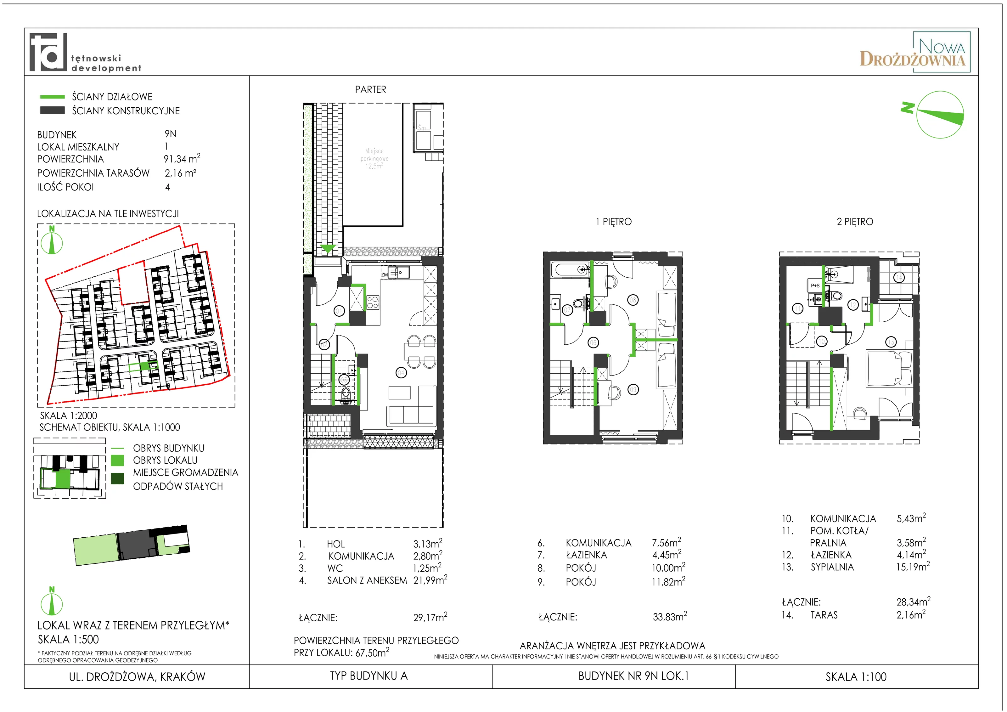 4 pokoje, mieszkanie 91,34 m², parter, oferta nr 9N_1, Nowa Drożdżownia, Kraków, Bieżanów-Prokocim, ul. Drożdżowa 11