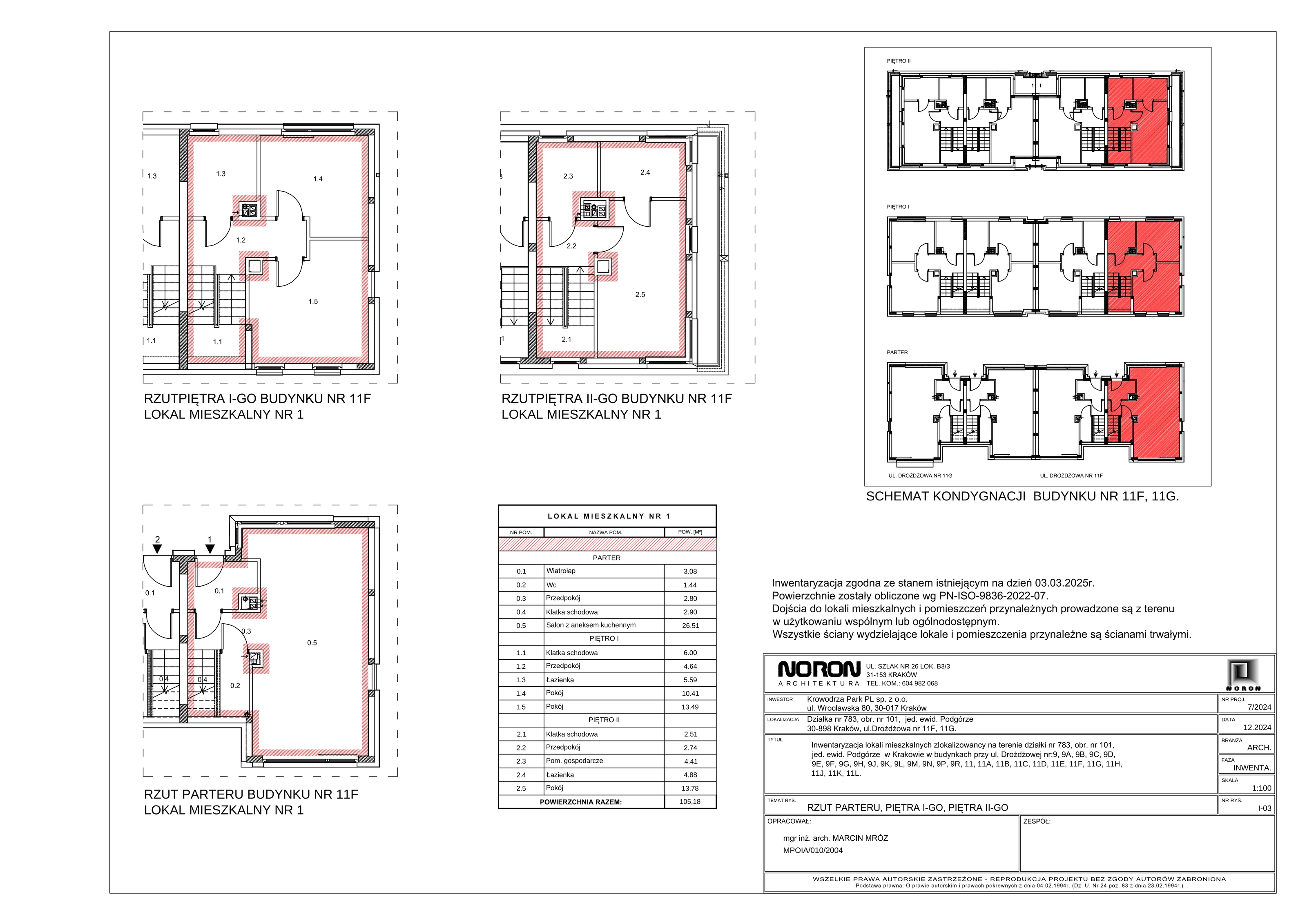 4 pokoje, mieszkanie 105,18 m², parter, oferta nr 11F_1, Nowa Drożdżownia, Kraków, Bieżanów-Prokocim, ul. Drożdżowa 11