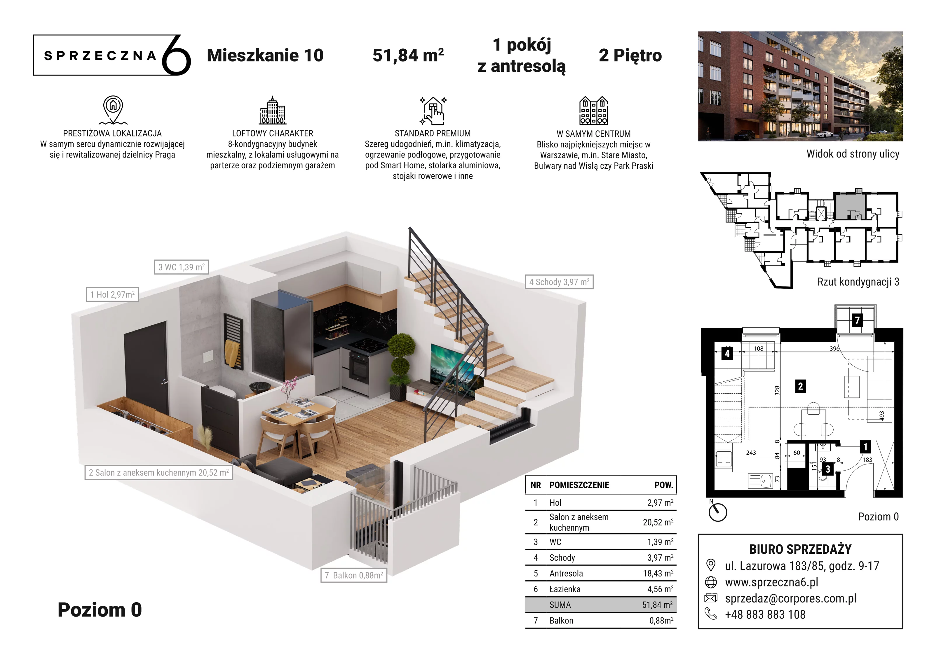 Mieszkanie 51,84 m², piętro 2, oferta nr 10, Sprzeczna 6, Warszawa, Praga Północ, Stara Praga, ul. Sprzeczna 6