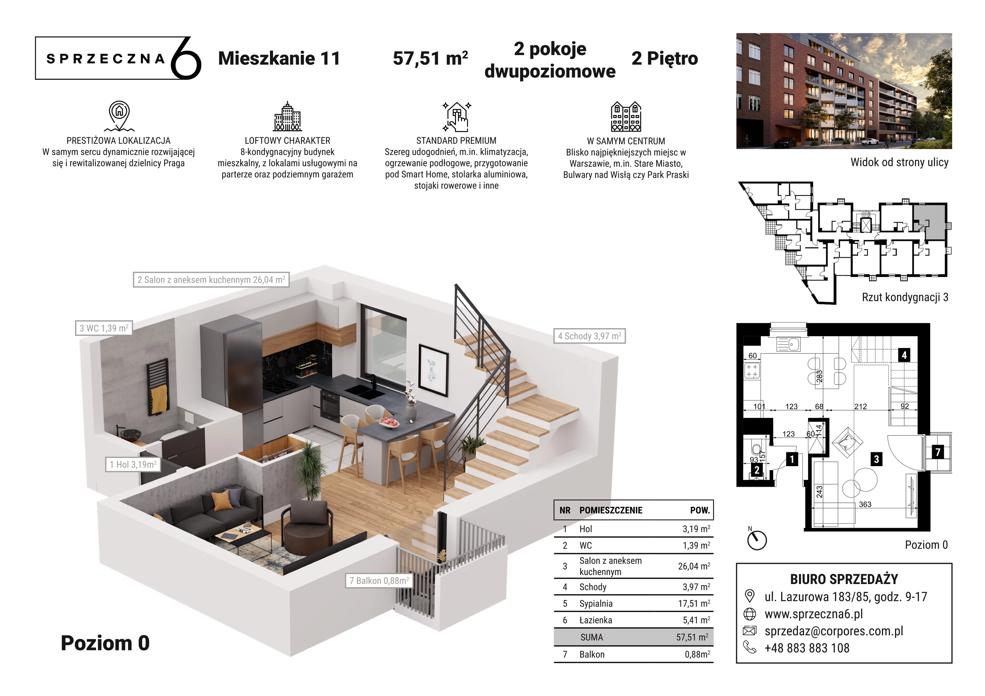 Mieszkanie 57,51 m², piętro 2, oferta nr 11, Sprzeczna 6, Warszawa, Praga Północ, Stara Praga, ul. Sprzeczna 6