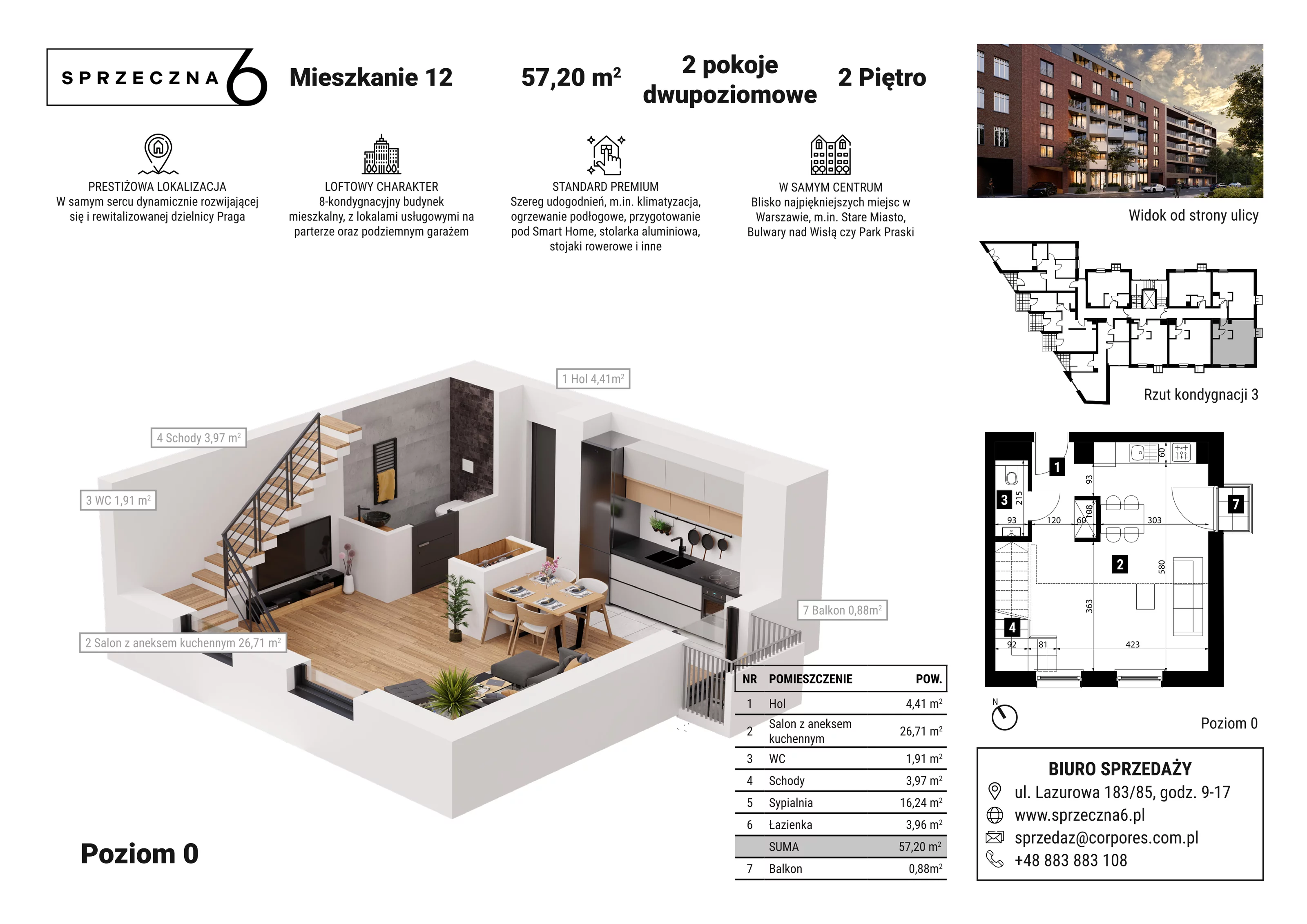 Mieszkanie 57,20 m², piętro 2, oferta nr 12, Sprzeczna 6, Warszawa, Praga Północ, Stara Praga, ul. Sprzeczna 6